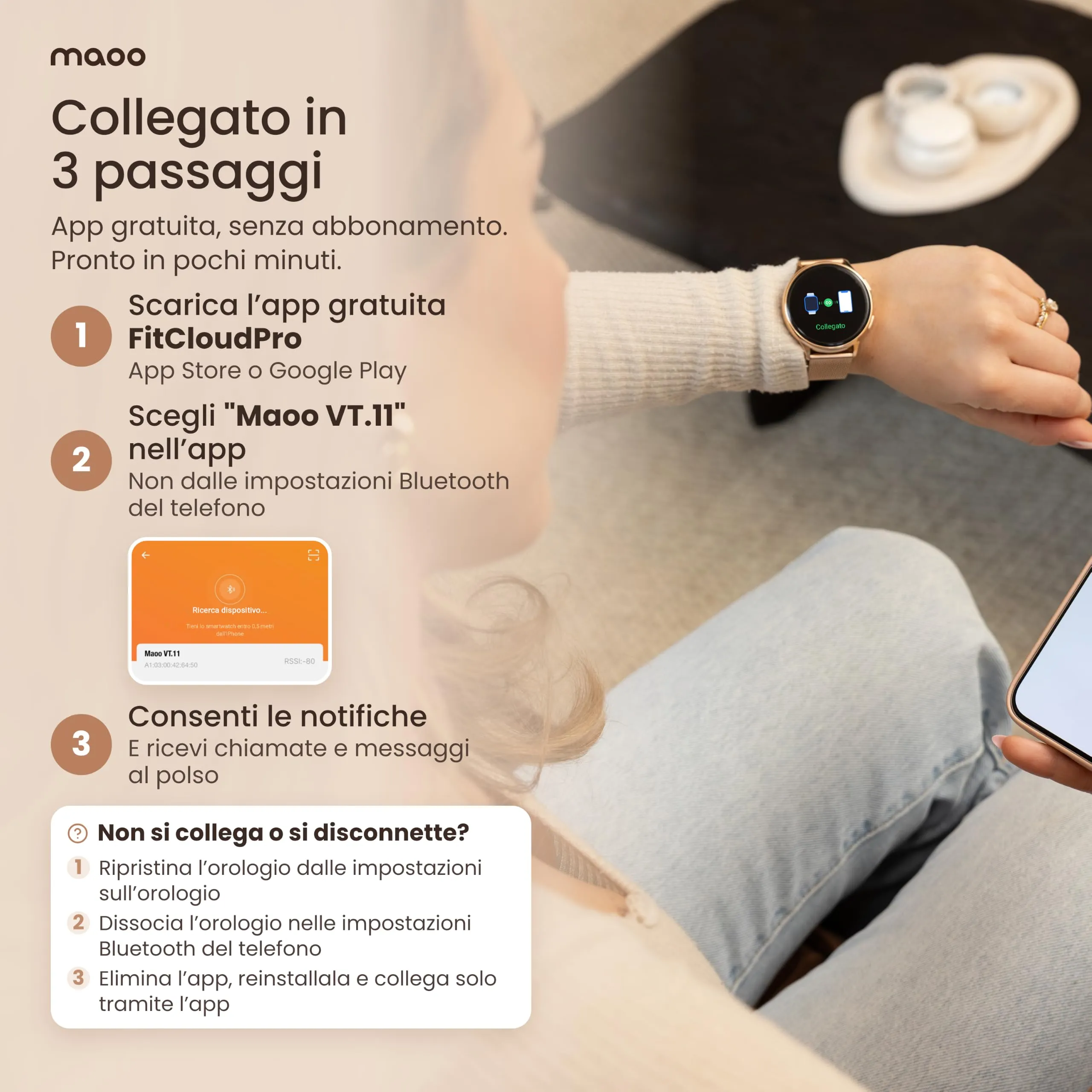 Maoo Ventura Orologio Smartwatch Donna con Chiamate Bluetooth e 5 Cinturini, Display AMOLED Rotondo, Smart Watch Donna Compatibile iPhone Android, Fitness Tracker, Contapassi, SpO2, IP67, Oro Rosa - immagine 11
