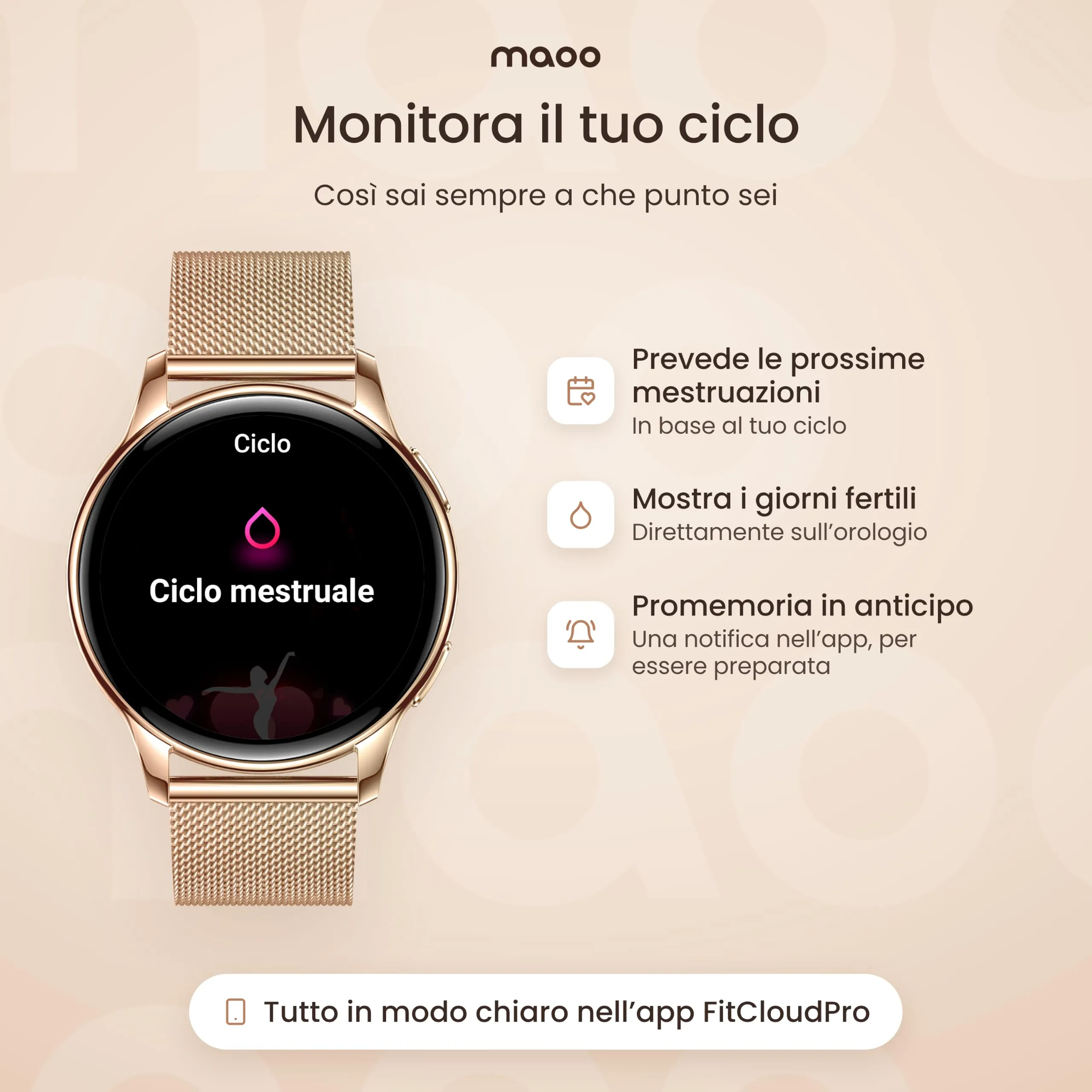 Maoo Ventura Orologio Smartwatch Donna con Chiamate Bluetooth e 5 Cinturini, Display AMOLED Rotondo, Smart Watch Donna Compatibile iPhone Android, Fitness Tracker, Contapassi, SpO2, IP67, Oro Rosa - immagine 13