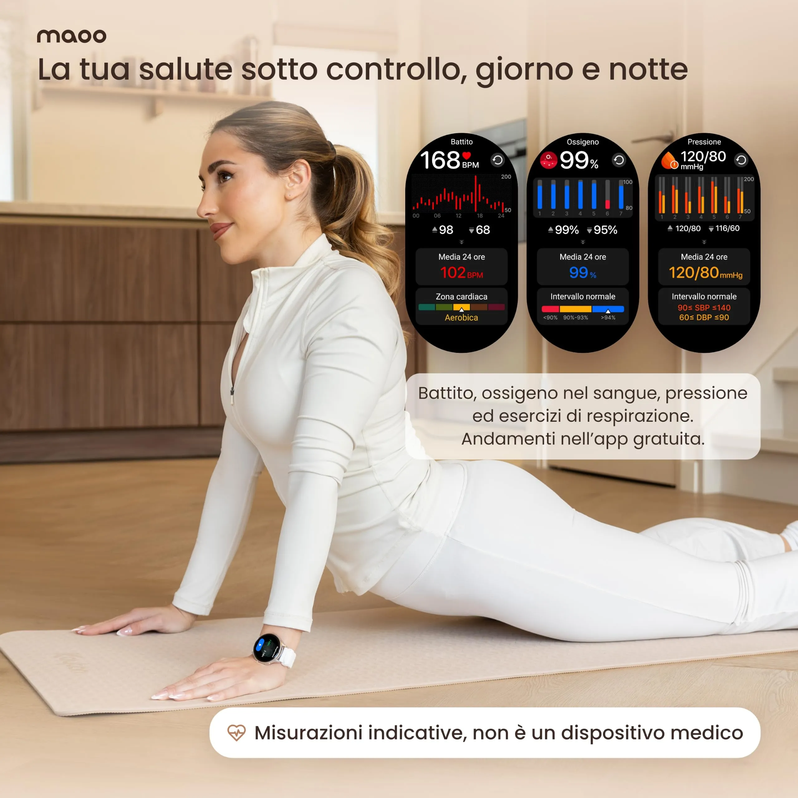Maoo Ventura Orologio Smartwatch Donna con Chiamate Bluetooth e 5 Cinturini, Display AMOLED Rotondo, Smart Watch Donna Compatibile iPhone Android, Fitness Tracker, Contapassi, SpO2, IP67, Argento - immagine 4