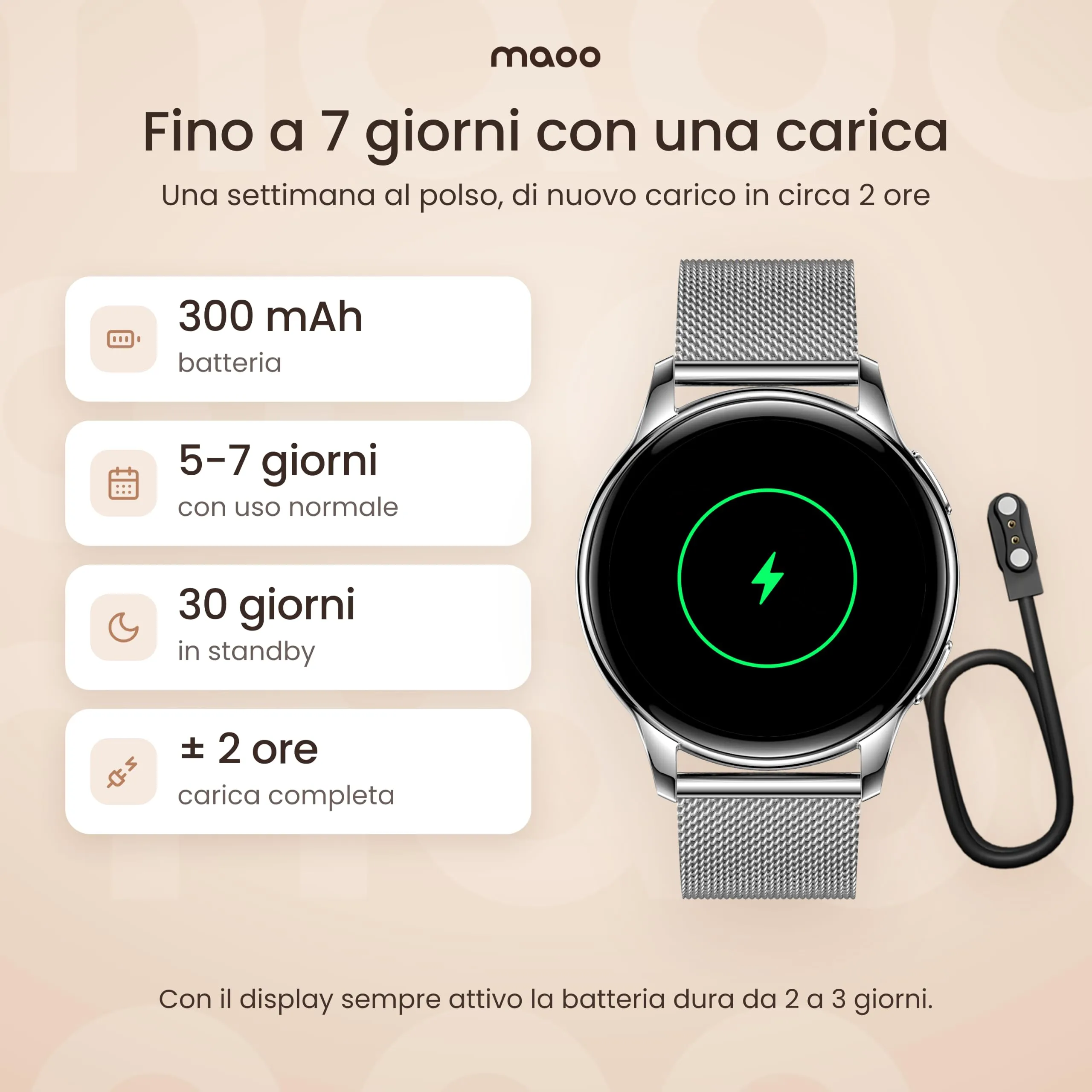 Maoo Ventura Orologio Smartwatch Donna con Chiamate Bluetooth e 5 Cinturini, Display AMOLED Rotondo, Smart Watch Donna Compatibile iPhone Android, Fitness Tracker, Contapassi, SpO2, IP67, Argento - immagine 7