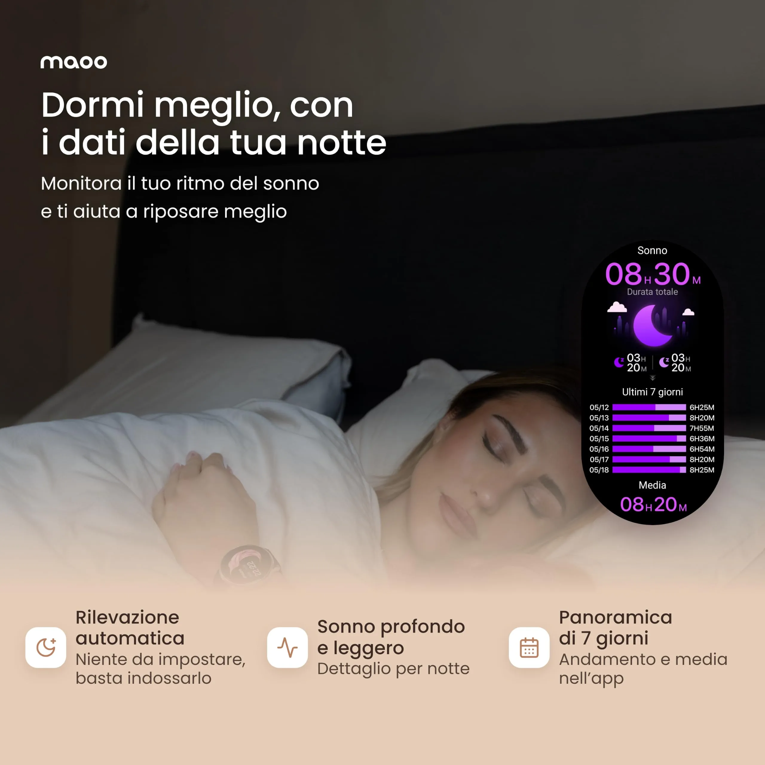 Maoo Ventura Orologio Smartwatch Donna con Chiamate Bluetooth e 5 Cinturini, Display AMOLED Rotondo, Smart Watch Donna Compatibile iPhone Android, Fitness Tracker, Contapassi, SpO2, IP67, Argento - immagine 9