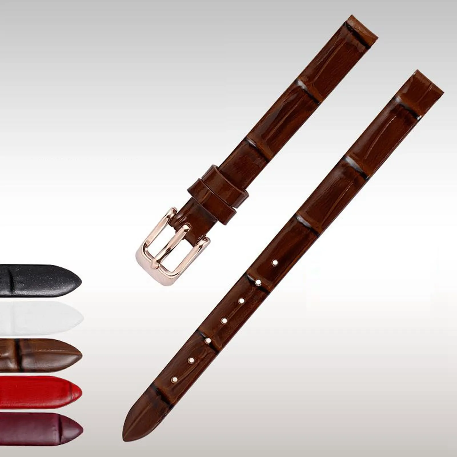 Chlikeyi Cinturino 6-18mm da donna in vera pelle, cinturino sottile di piccole dimensioni, Oro rosa bianco, 7mm - immagine 4