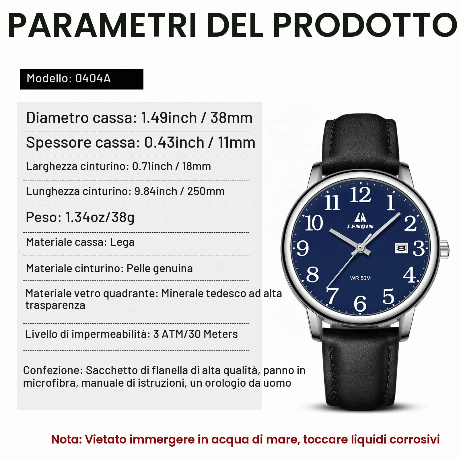 LN LENQIN Orologio Uomo Analogico Cinturino Espansione Impermeabile Datario - immagine 7