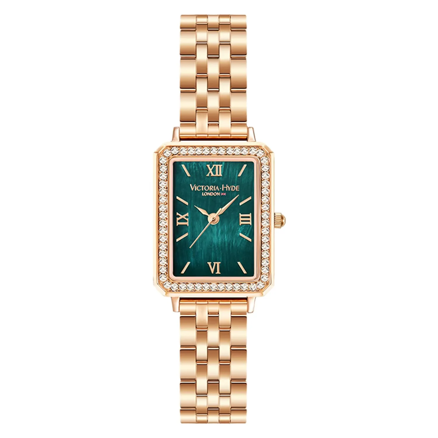 VICTORIA HYDE Orologio da donna rettangolare con quadrante verde, analogico al quarzo, con cinturino in acciaio inossidabile, Bracciale - immagine 1