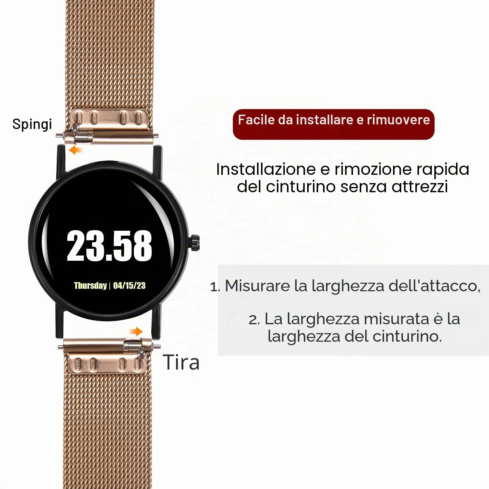 QUARKZMAN 316L Acciaio Inossidabile Maglia Cinturino Orologio 21mm Oro Rosa - immagine 3