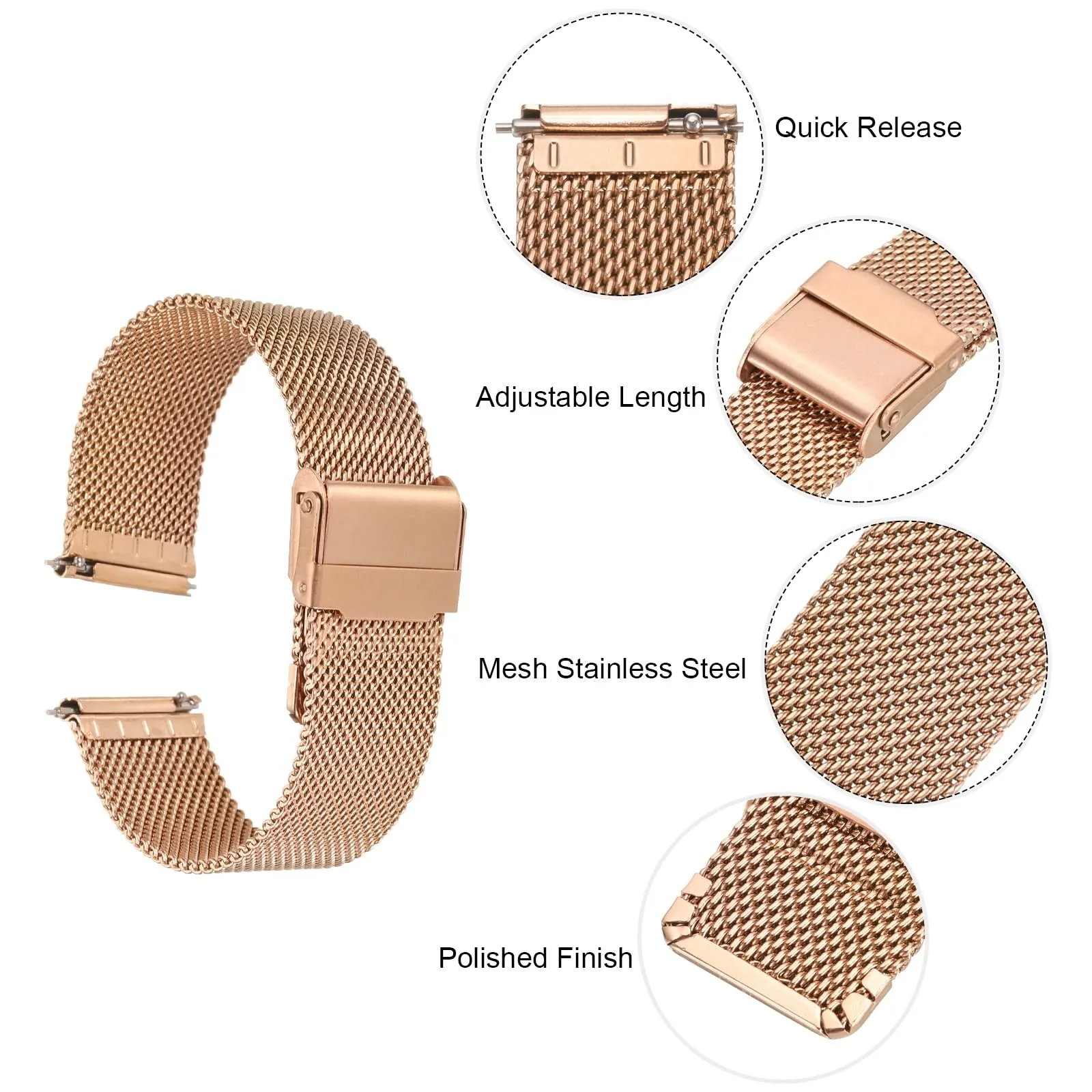 QUARKZMAN 316L Acciaio Inossidabile Maglia Cinturino Orologio 21mm Oro Rosa - immagine 4