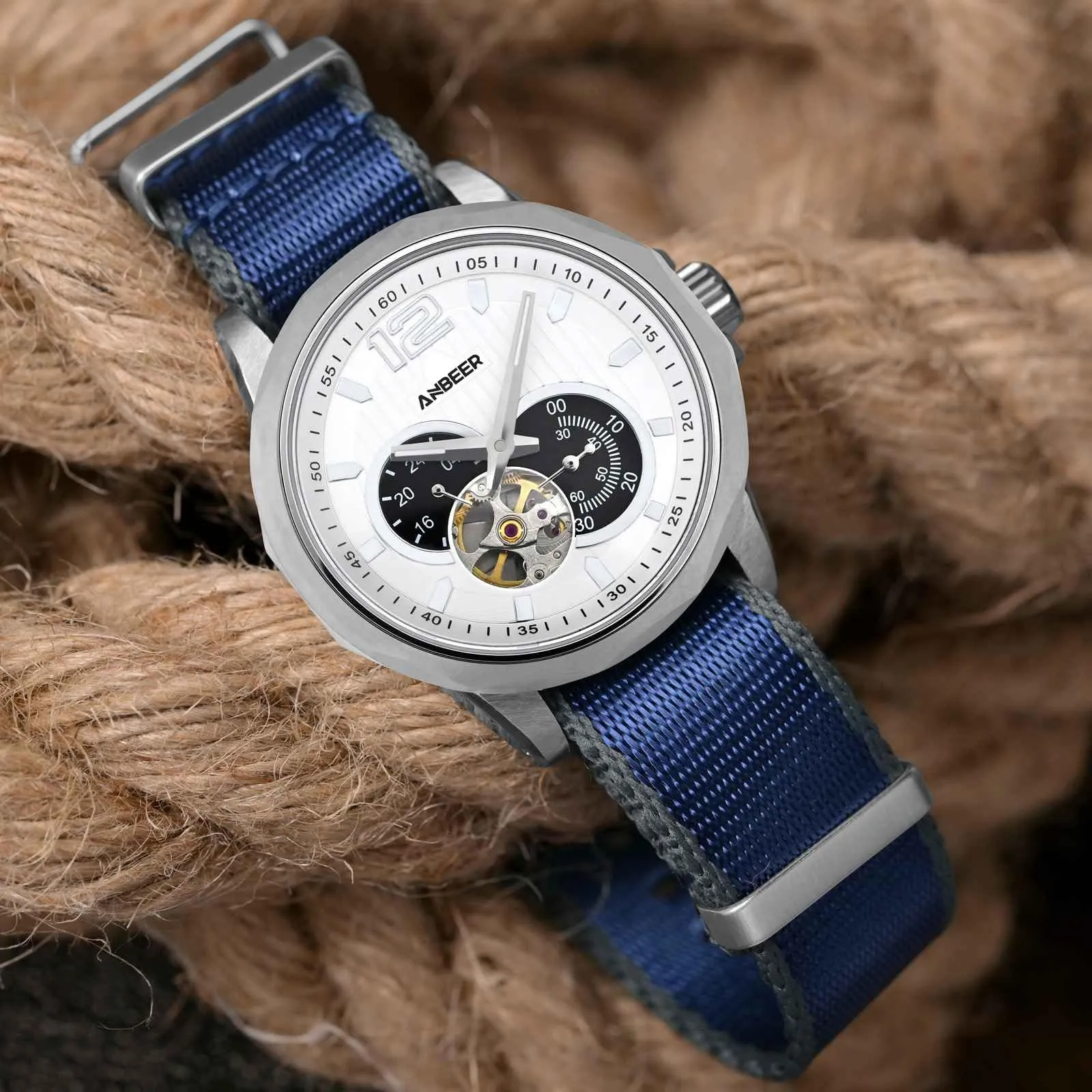 ANBEER Cinturini per orologi in nylon per uomo e donna, cinturino di ricambio militare monoblocco da 18mm con fibbia in acciaio inossidabile nero - immagine 2