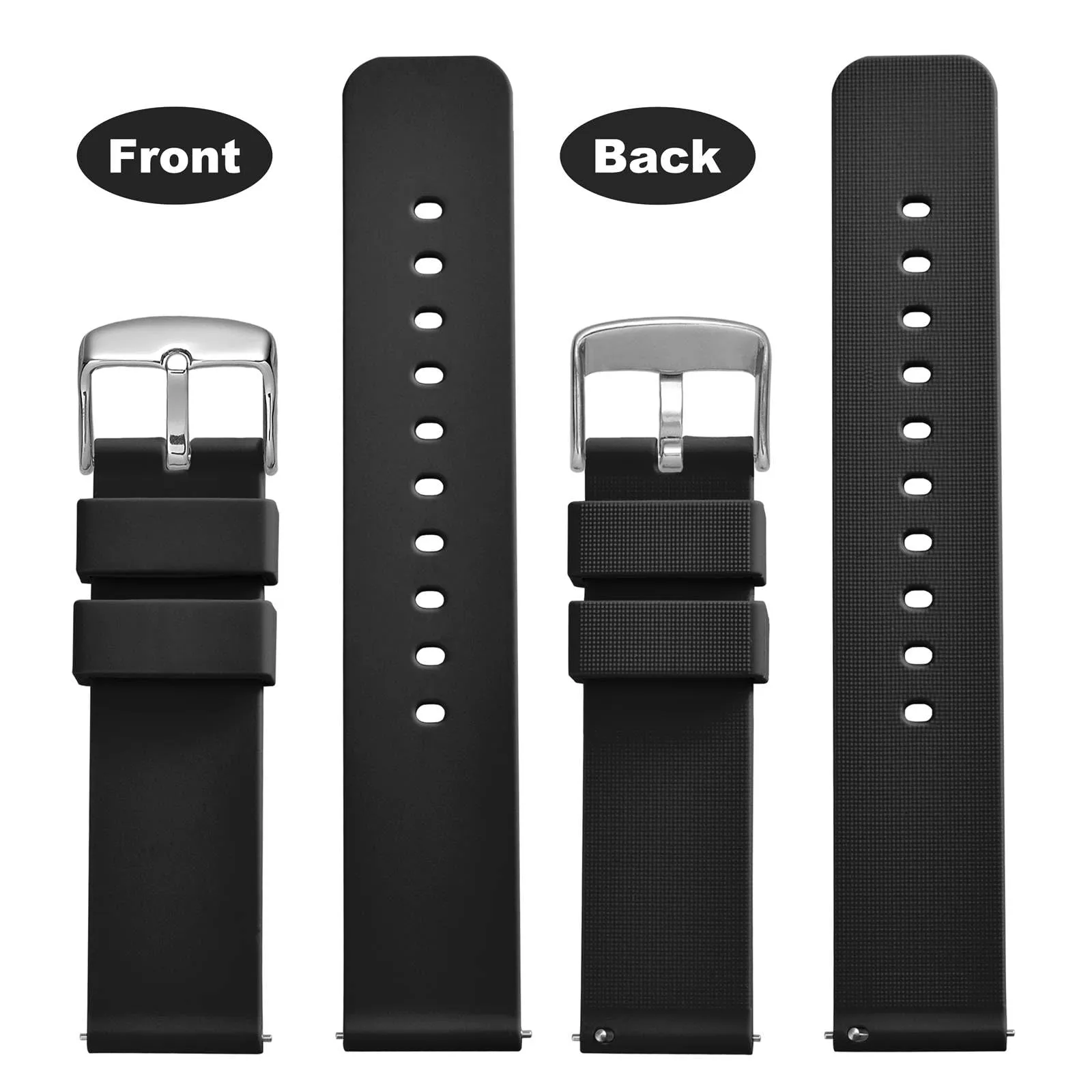 WOCCI 12mm Orologi Cinturino in Silicone con Fibbia Argento per Uomo e Donna (Nero) - immagine 4