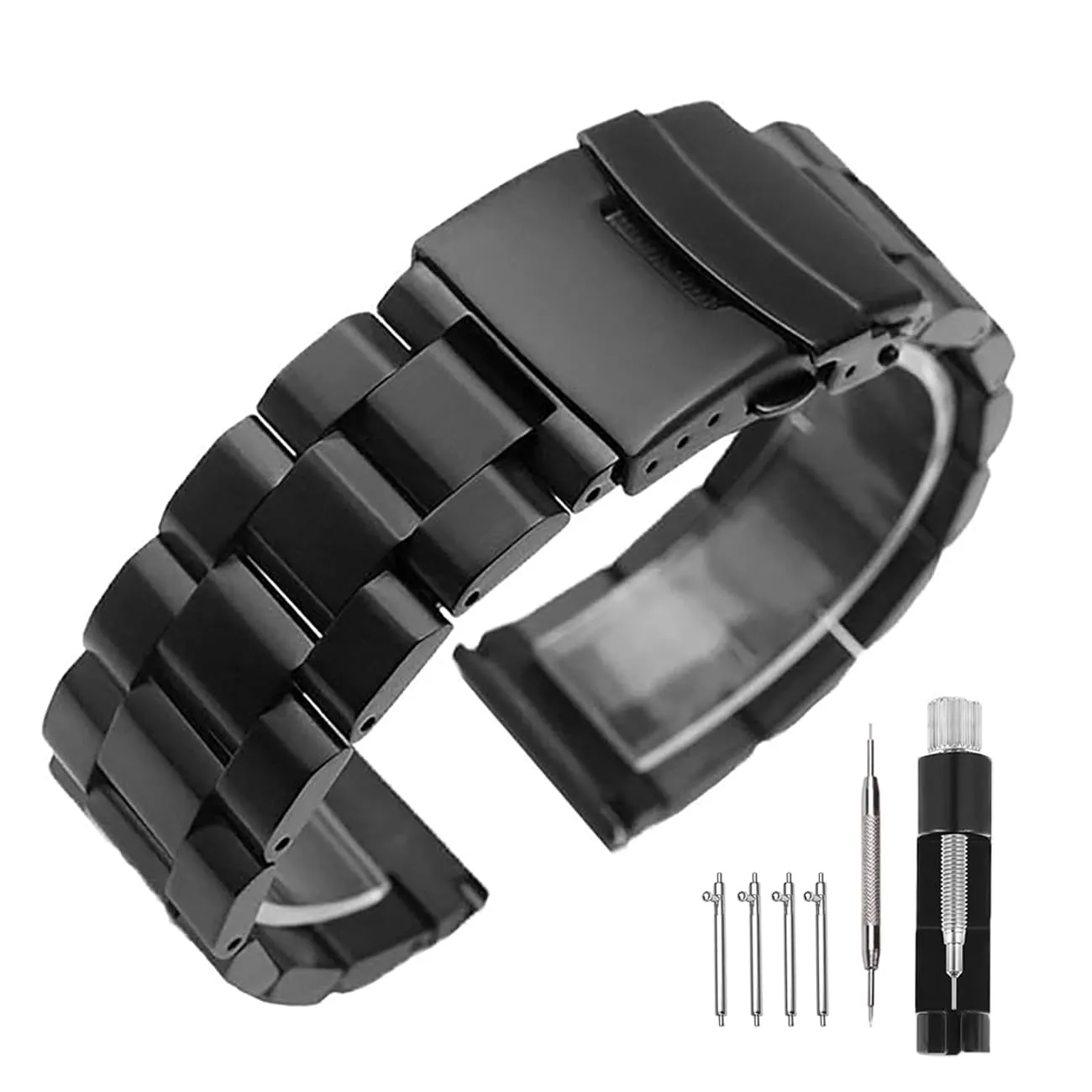 Kai Tian 26mm Metal Watch Band, spazzolato Finitura 3 appartamenti nero in acciaio inox cinturino dell'orologio con doppia chiusura per gli uomini e le donne - immagine 1