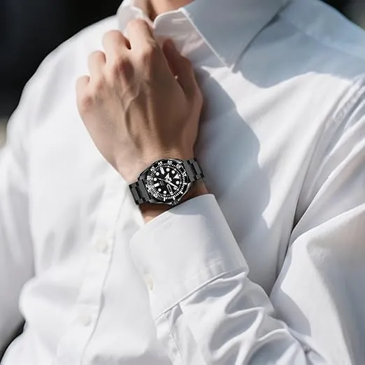Kai Tian 26mm Metal Watch Band, spazzolato Finitura 3 appartamenti nero in acciaio inox cinturino dell'orologio con doppia chiusura per gli uomini e le donne - immagine 2