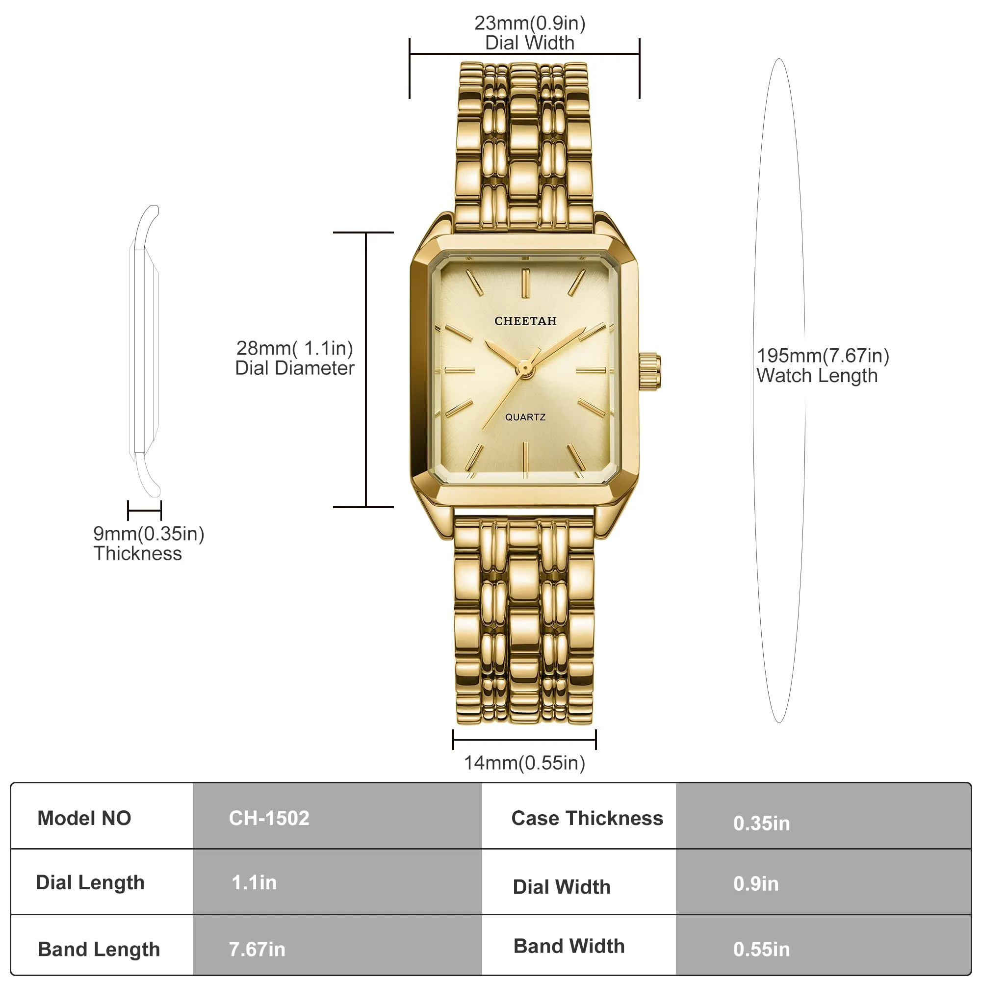 CHEETAH Eleganti Orologi Rettangolari da Donna: Orologio da Donna in oro con Quadrante Analogico in Stile Retrò, Ideale per Occasioni Formali – Orologio da Polso AAnalogico al Quarzo - immagine 3