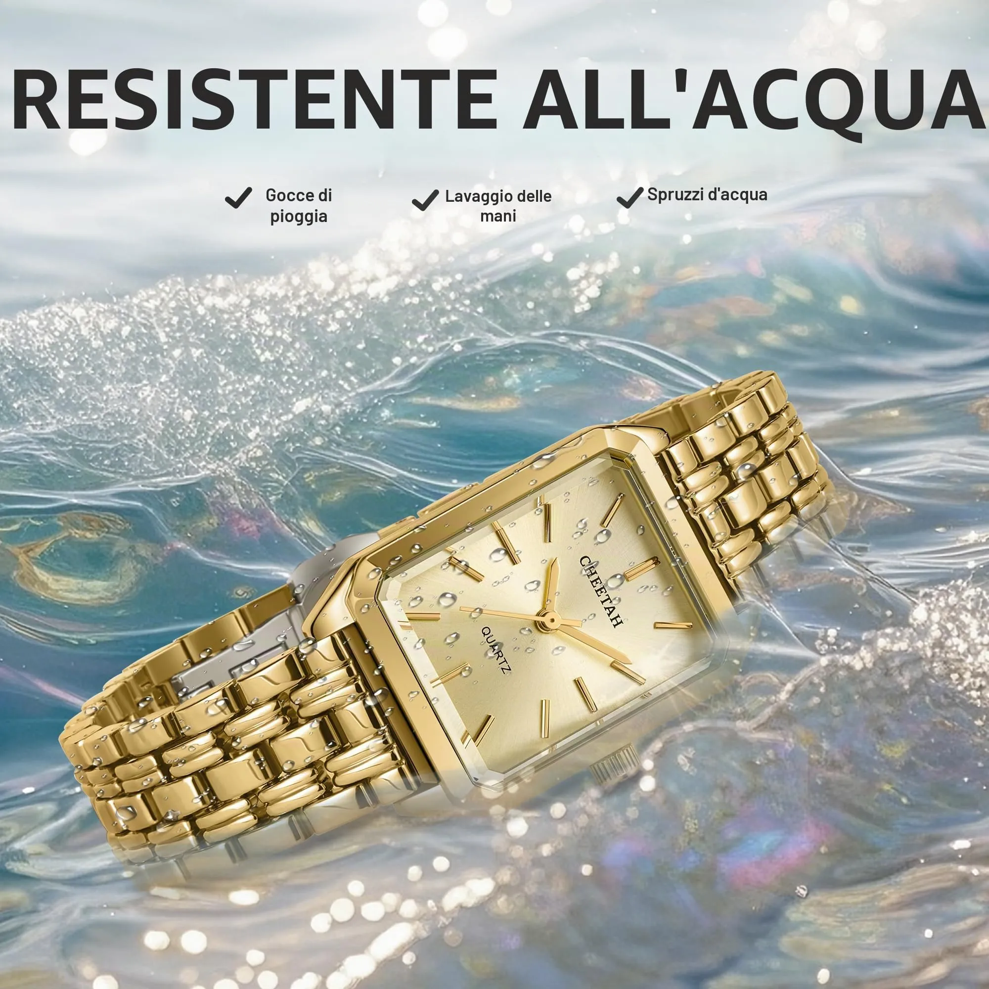 CHEETAH Eleganti Orologi Rettangolari da Donna: Orologio da Donna in oro con Quadrante Analogico in Stile Retrò, Ideale per Occasioni Formali – Orologio da Polso AAnalogico al Quarzo - immagine 5