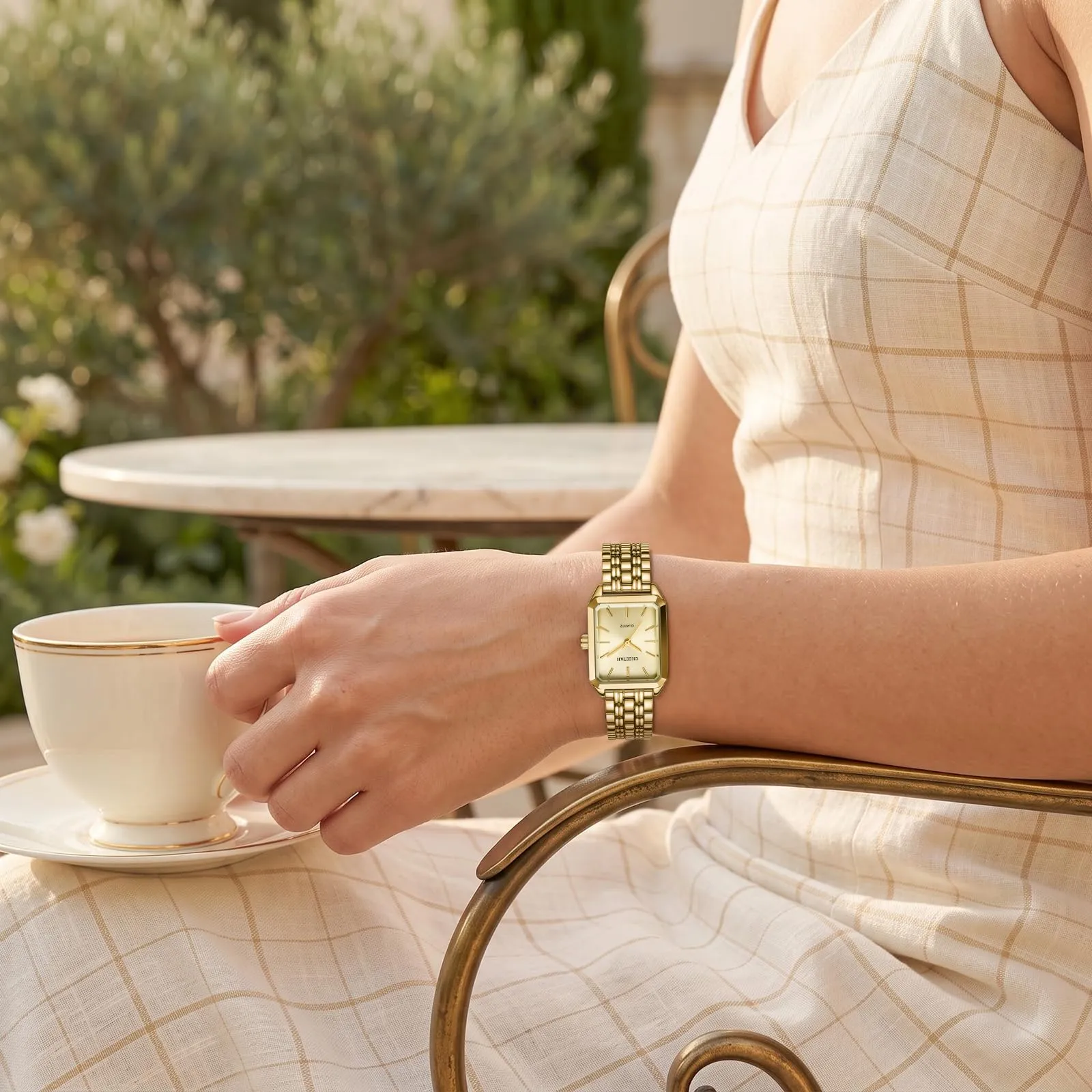 CHEETAH Eleganti Orologi Rettangolari da Donna: Orologio da Donna in oro con Quadrante Analogico in Stile Retrò, Ideale per Occasioni Formali – Orologio da Polso AAnalogico al Quarzo - immagine 6