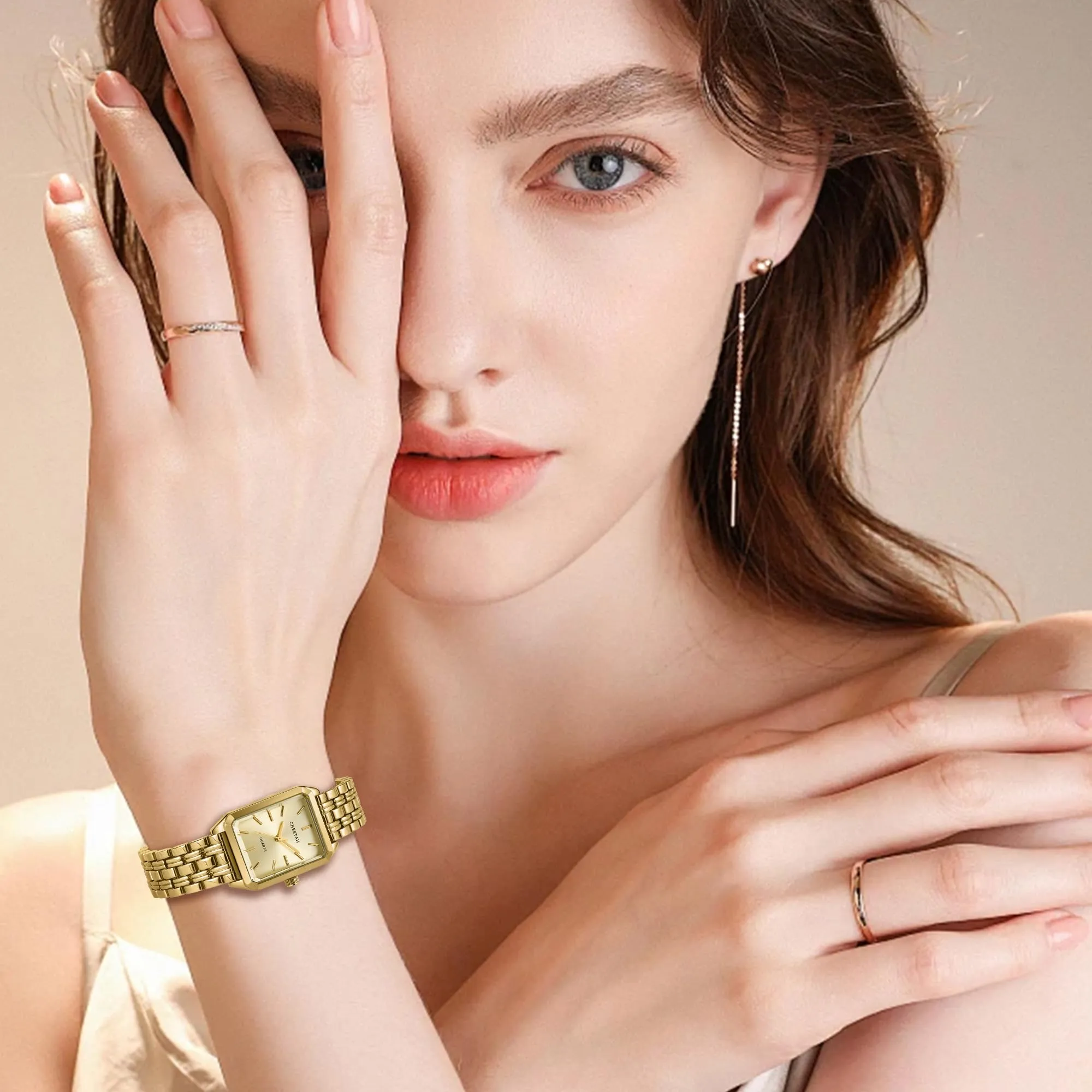 CHEETAH Eleganti Orologi Rettangolari da Donna: Orologio da Donna in oro con Quadrante Analogico in Stile Retrò, Ideale per Occasioni Formali – Orologio da Polso AAnalogico al Quarzo - immagine 7