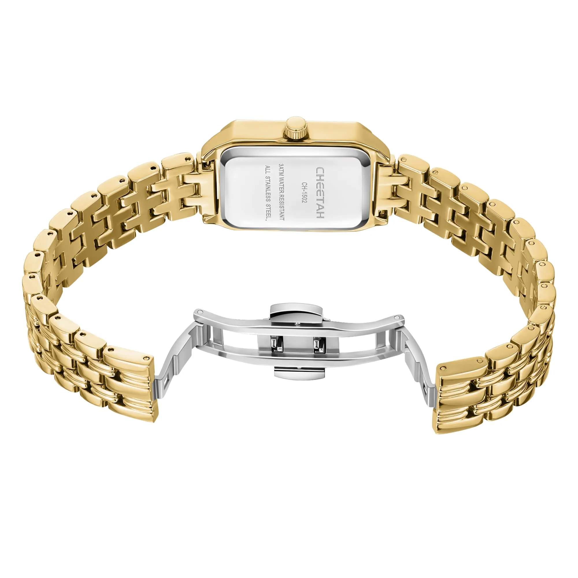 CHEETAH Orologi Rettangolari Classici da Donna: Orologio da Donna in oro con Quadrante Bianco, Ideale per un uso Quotidiano Informale - Orologio da Polso Analogico al Quarzo - immagine 2