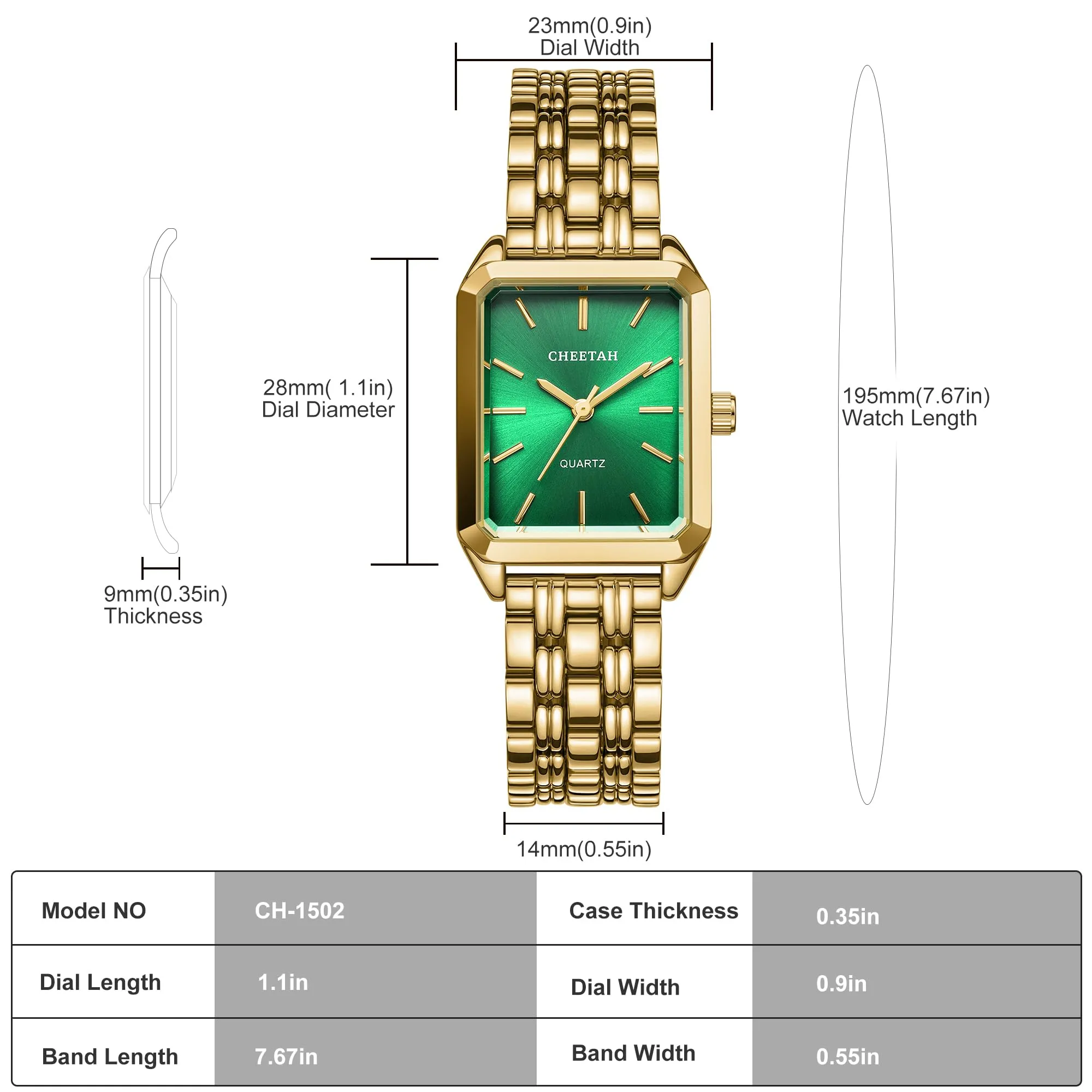 CHEETAH Orologi Rettangolari Classici da Donna: Orologio da Donna in oro con Quadrante Bianco, Ideale per un uso Quotidiano Informale - Orologio da Polso Analogico al Quarzo - immagine 3