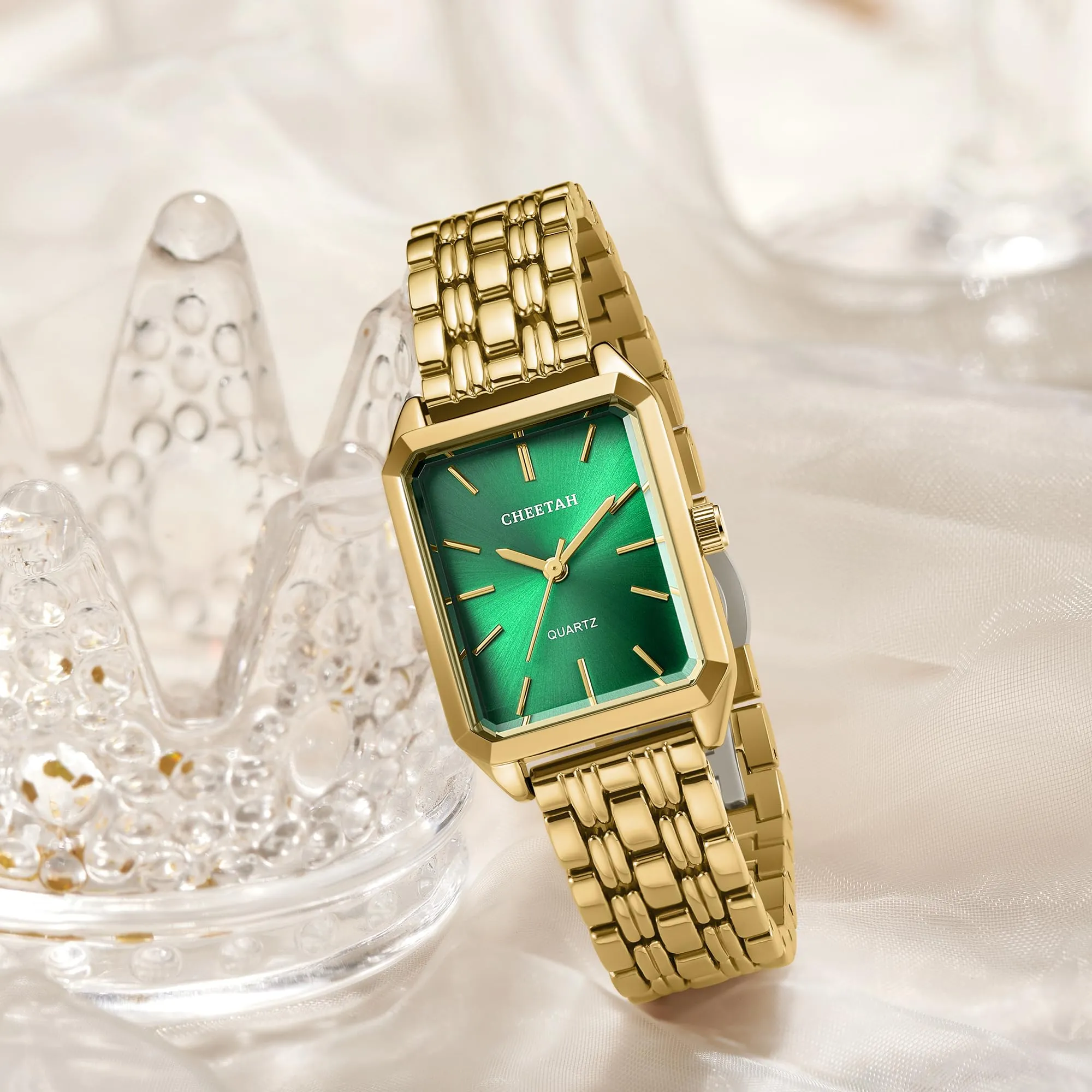 CHEETAH Orologi Rettangolari Classici da Donna: Orologio da Donna in oro con Quadrante Bianco, Ideale per un uso Quotidiano Informale - Orologio da Polso Analogico al Quarzo - immagine 4