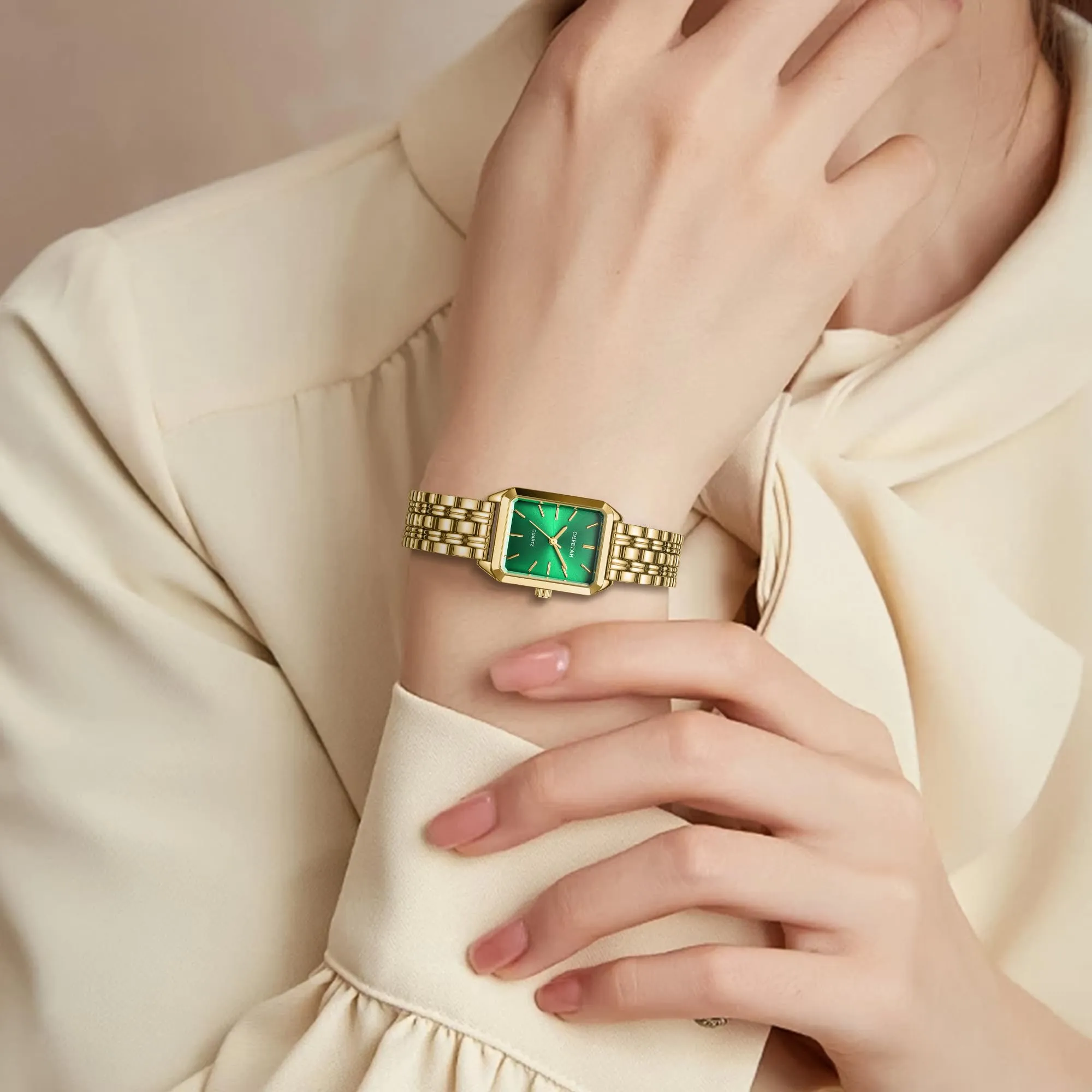 CHEETAH Orologi Rettangolari Classici da Donna: Orologio da Donna in oro con Quadrante Bianco, Ideale per un uso Quotidiano Informale - Orologio da Polso Analogico al Quarzo - immagine 6