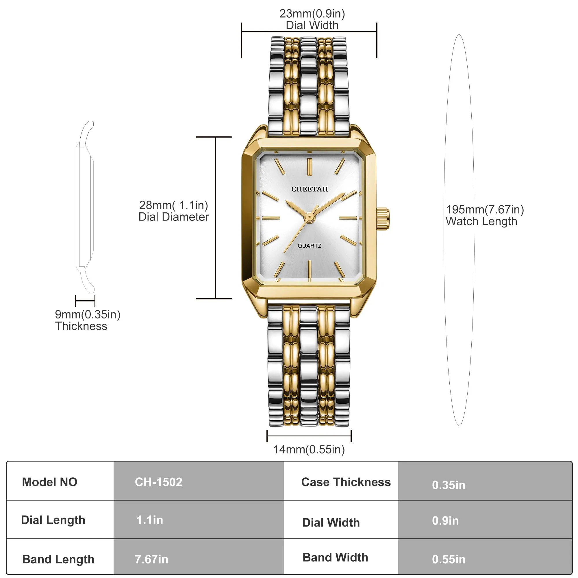 CHEETAH Eleganti Orologi Rettangolari da Donna: Orologio da Donna in oro con Quadrante Analogico in Stile Retrò, Ideale per Occasioni Formali – Orologio da Polso Analogico al Quarzo - immagine 3