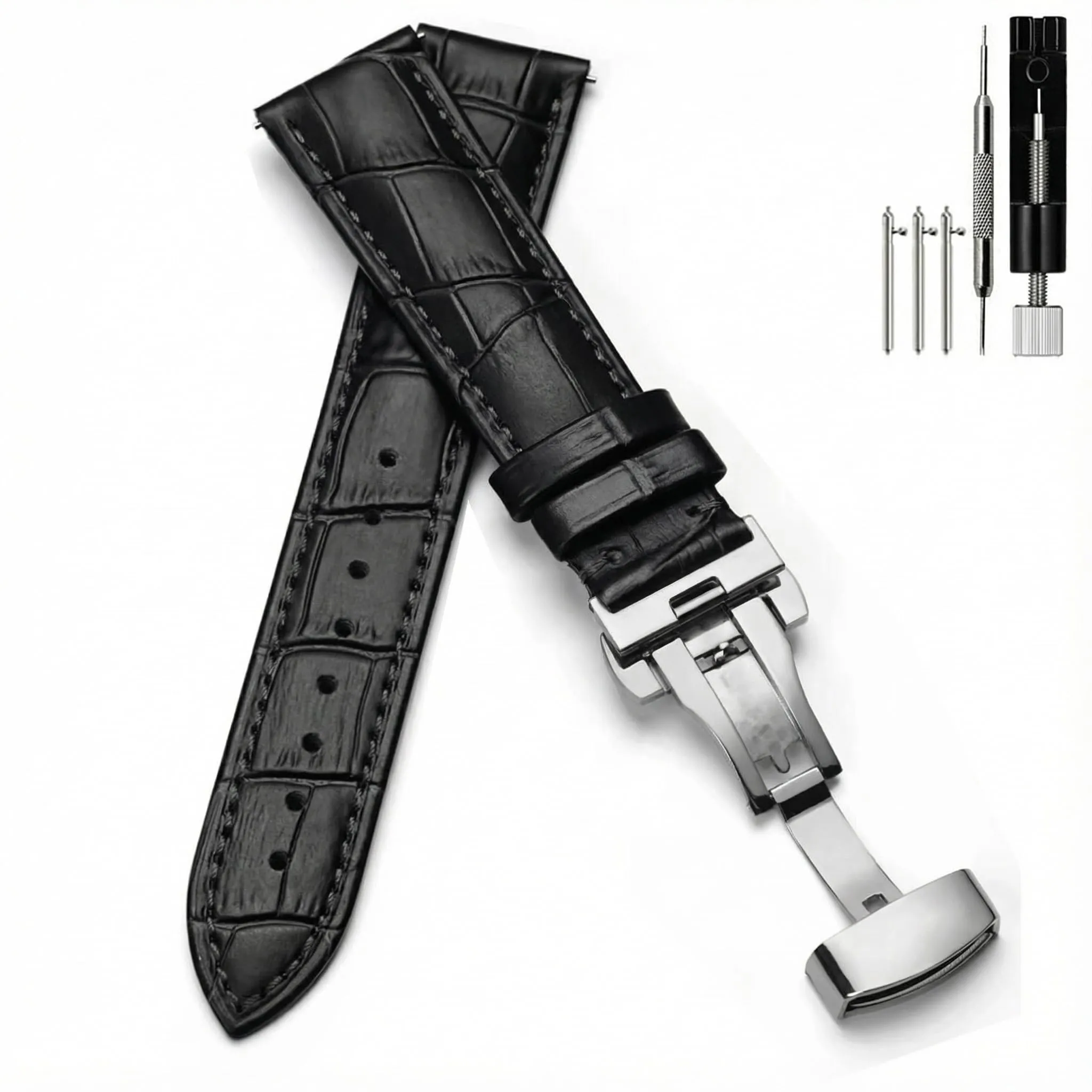 PCAORLEORS Cinturino in vero cuoio per orologio, cinturino in pelle di bambù a maglie, cinturino in pelle di coccodrillo a sgancio rapido, 20mm 22mm 24mm 26mm Cinturini in vero cuoio per orologio per - immagine 1