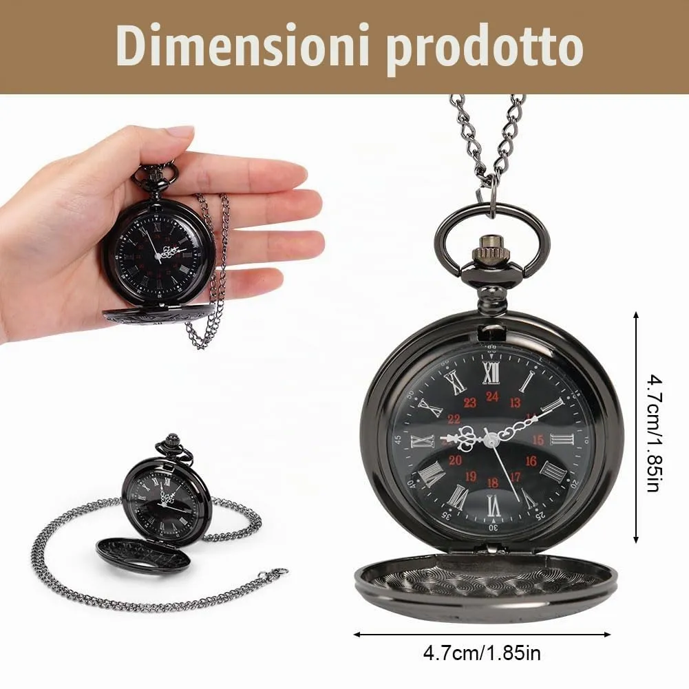 OFFCUP Orologio da Tasca al Quarzo Vintage con Catena Numeri Arabi Liscio - immagine 2