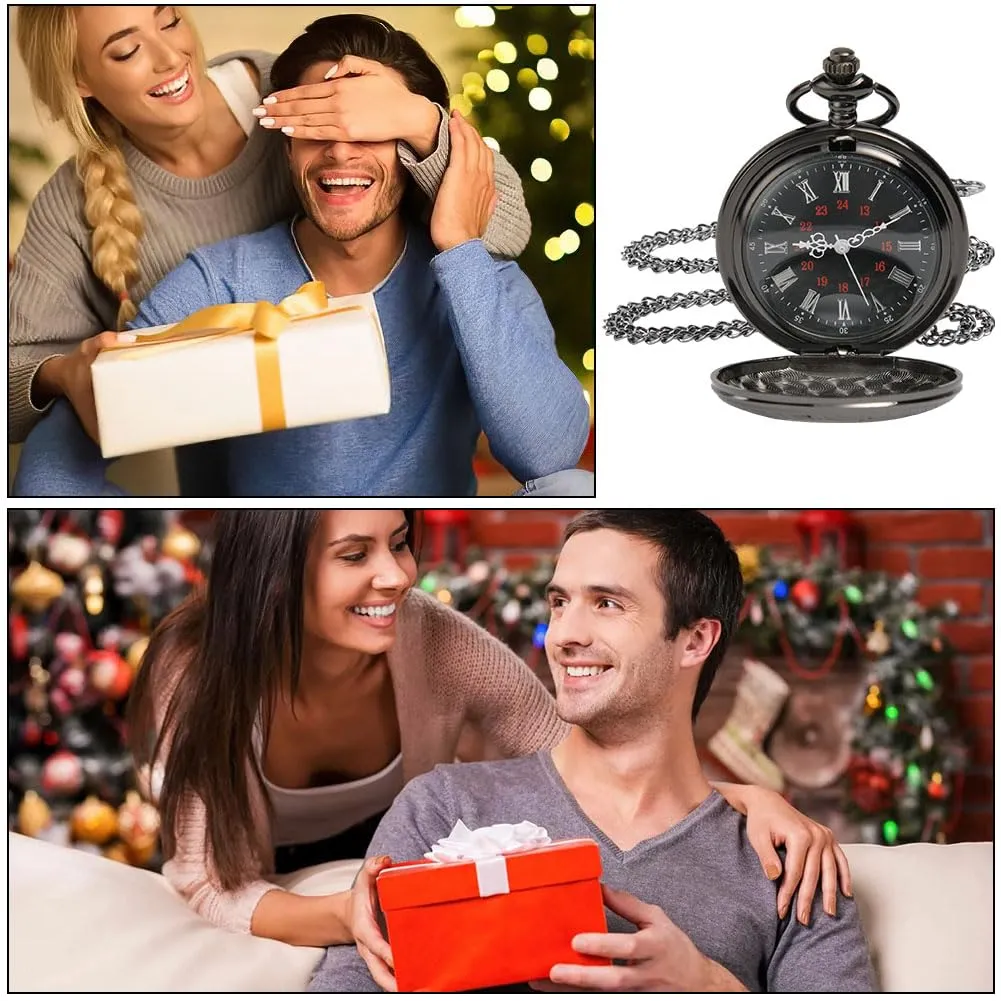 OFFCUP Orologio da Tasca al Quarzo Vintage con Catena Numeri Arabi Liscio - immagine 7