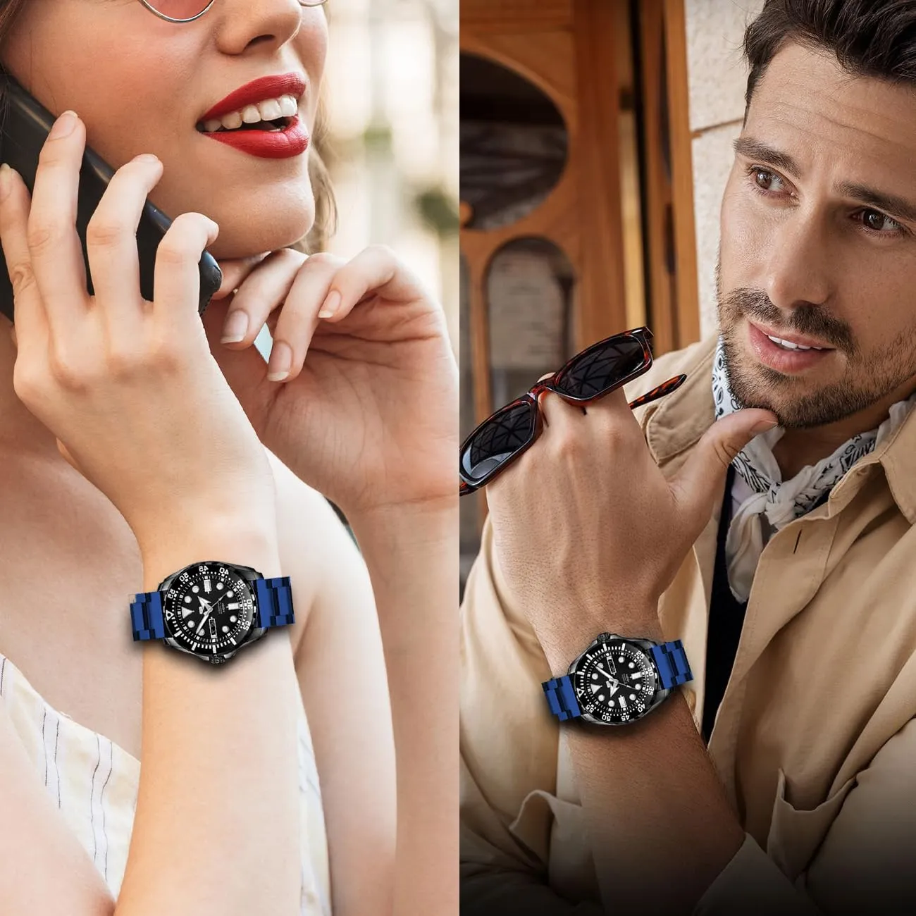 Kai Tian Bracciale in acciaio inossidabile bicolore solido, cinturino di ricambio per orologio con superficie spazzolata, per uomo e donna, 18mm/20mm/22mm/24mm, nero argentato, 22 mm, Acciaio - immagine 2