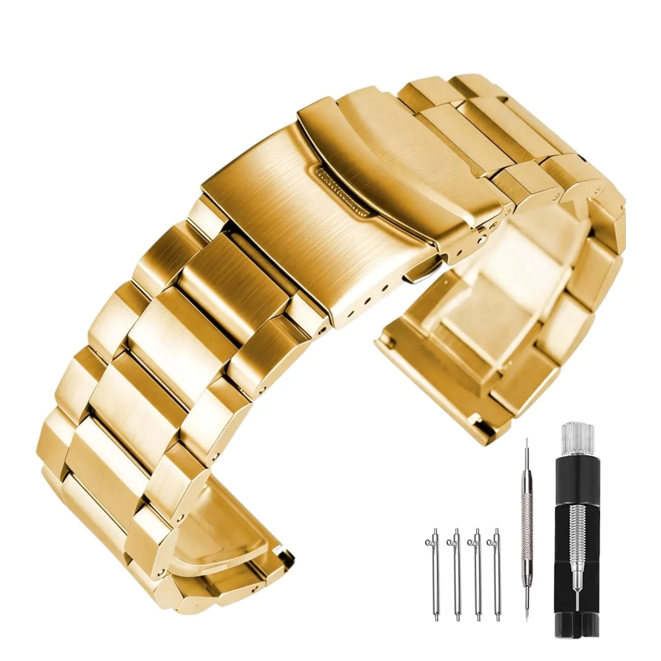 Kai Tian Braccialetto in acciaio inossidabile bicolore solido, cinturino di ricambio per orologio con superficie spazzolata per uomo e donna, 18mm/20mm/22mm/24mm, nero argentato, 18 mm, Acciaio - immagine 1