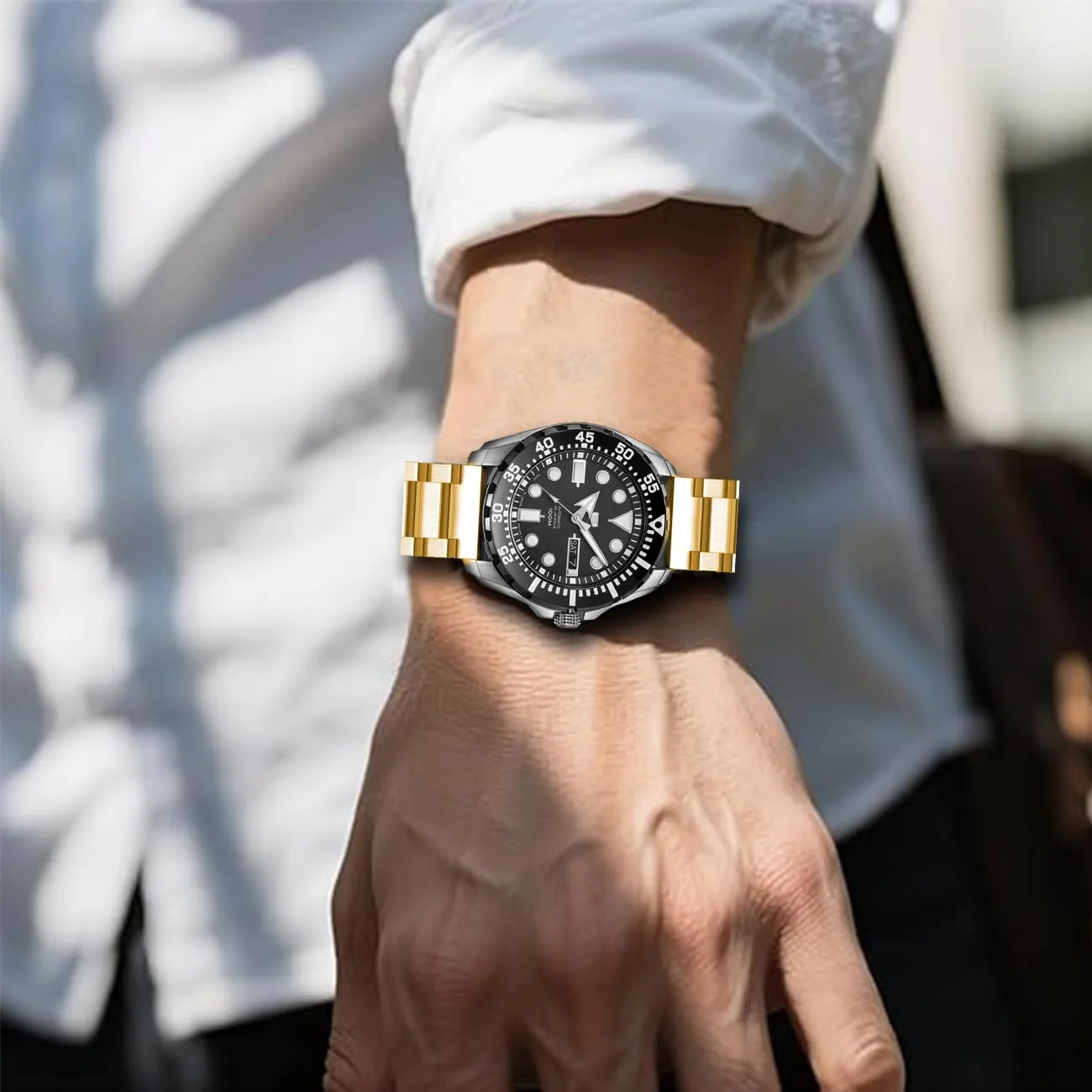 Kai Tian Braccialetto in acciaio inossidabile bicolore solido, cinturino di ricambio per orologio con superficie spazzolata per uomo e donna, 18mm/20mm/22mm/24mm, nero argentato, 18 mm, Acciaio - immagine 3