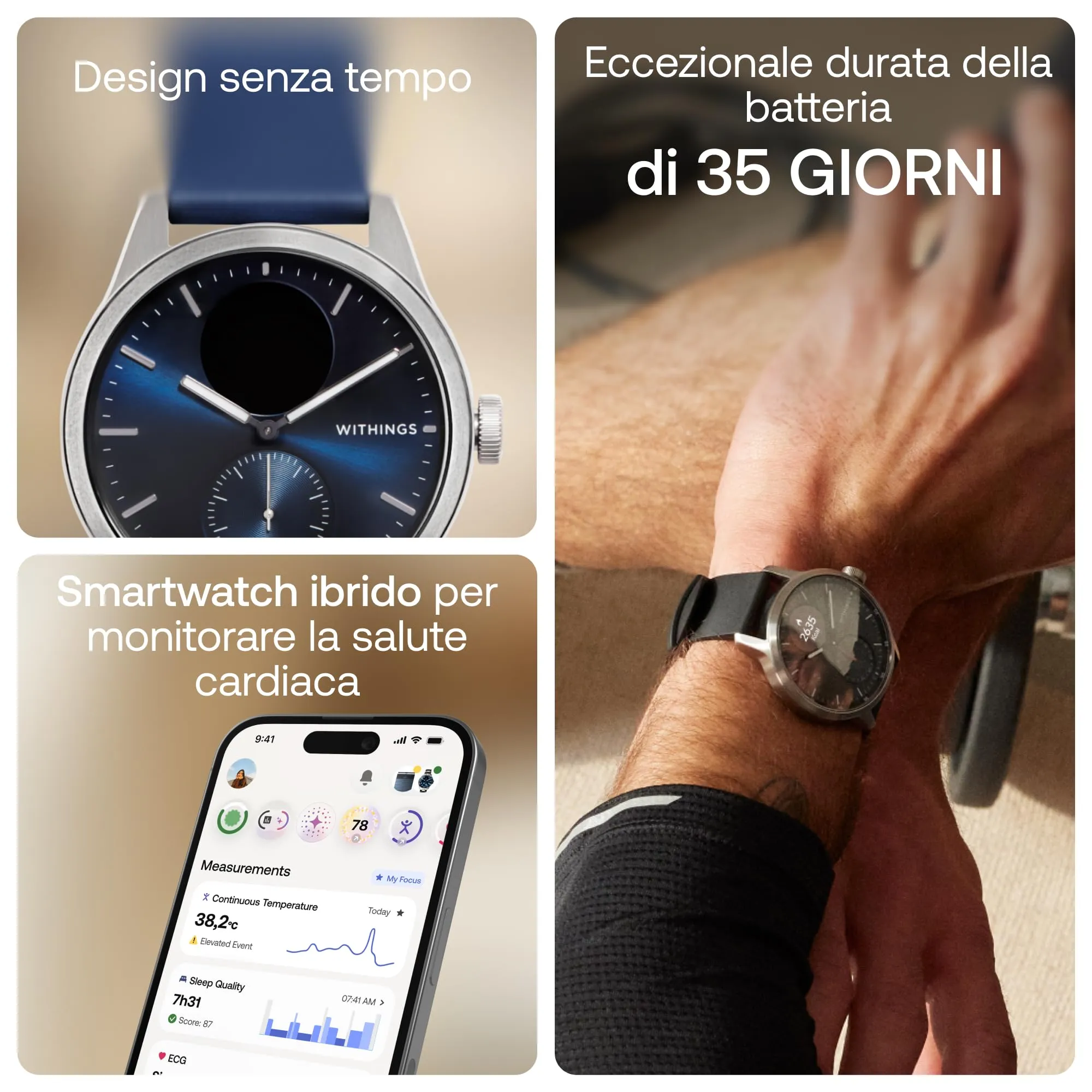Withings ScanWatch 2, Smartwatch Hybrid, ECG, GPS Connesso, 42mm, Blu - immagine 2