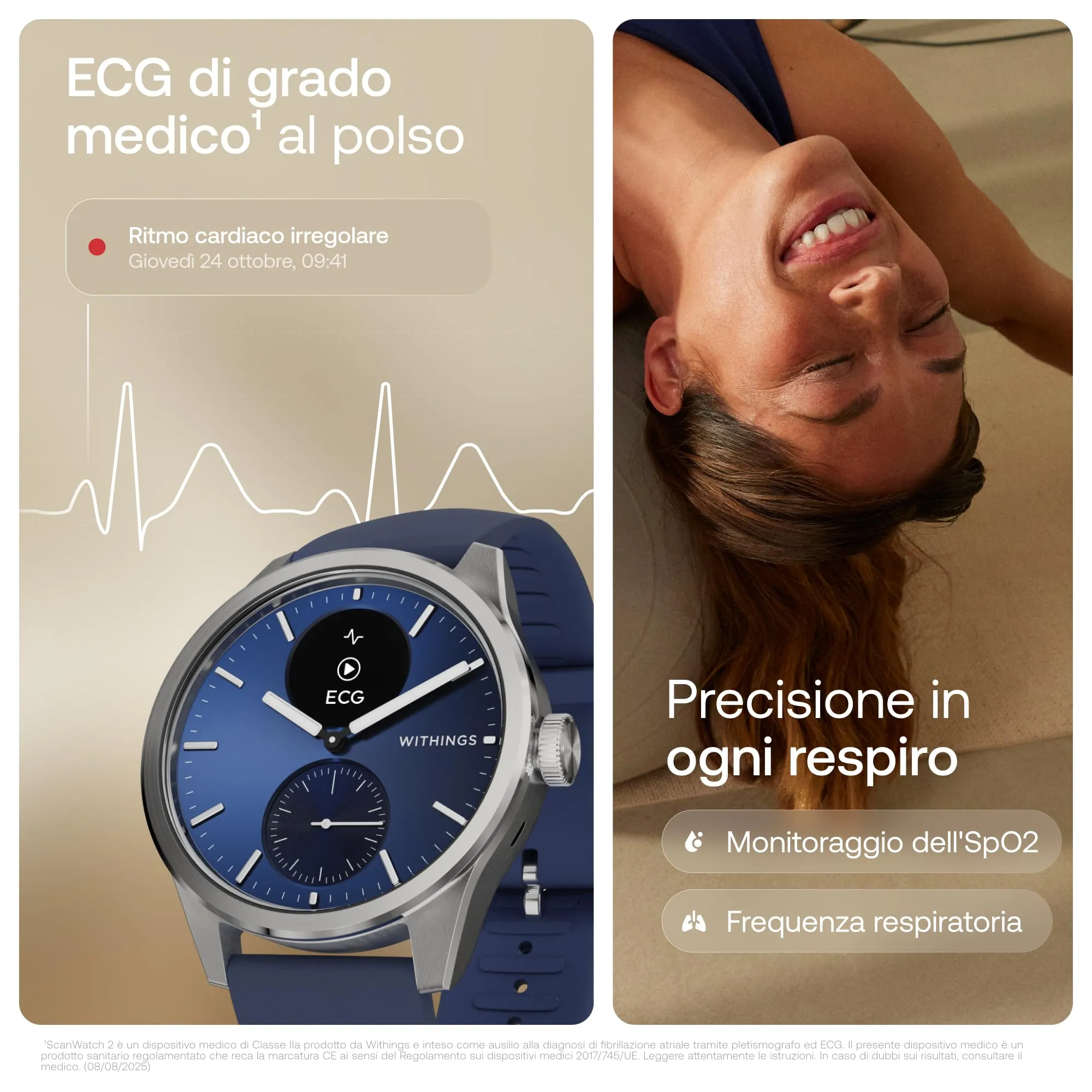 Withings ScanWatch 2, Smartwatch Hybrid, ECG, GPS Connesso, 42mm, Blu - immagine 4