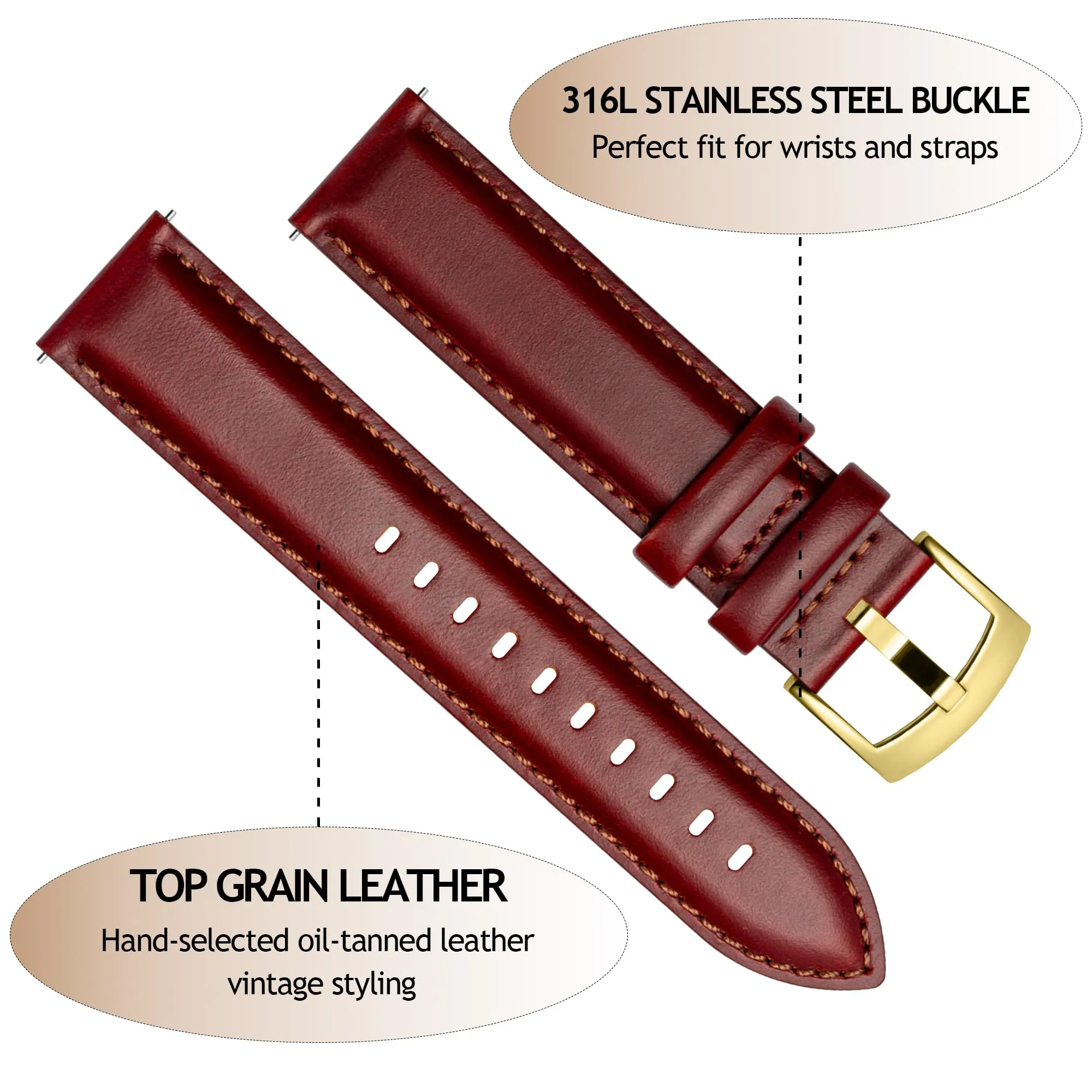 CORROPELLE Cinturini Orologio in Pelle a Sgancio Rapido 18mm 19mm 20mm 21mm 22mm, Elegante Cinturino Vera Pelle Alta qualità Cinturini Ricambio per Uomo Donna, Orologio e Smartwatch - immagine 2
