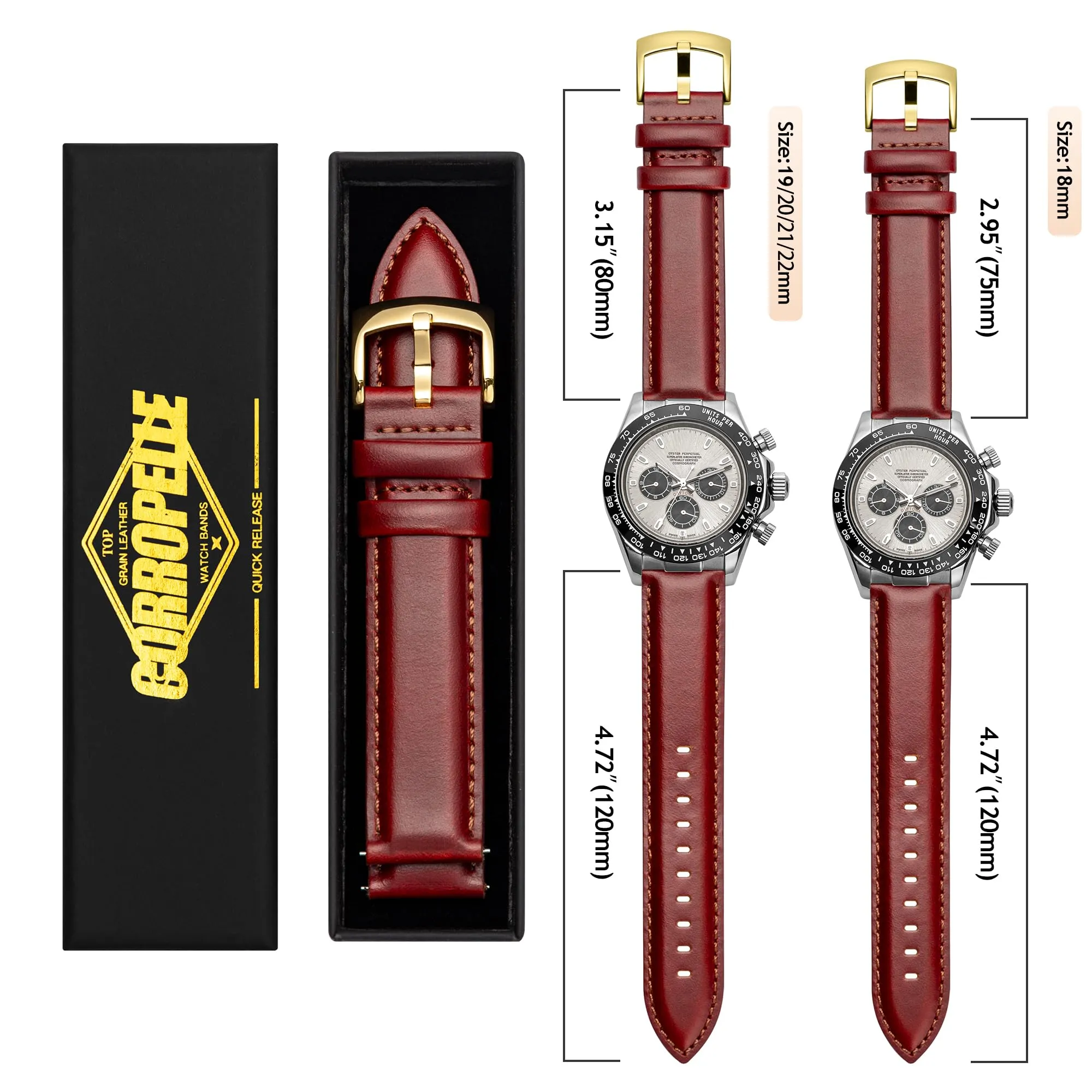 CORROPELLE Cinturini Orologio in Pelle a Sgancio Rapido 18mm 19mm 20mm 21mm 22mm, Elegante Cinturino Vera Pelle Alta qualità Cinturini Ricambio per Uomo Donna, Orologio e Smartwatch - immagine 7
