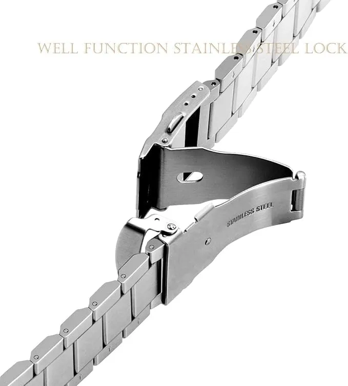 Kai Tian solido cinturino in acciaio inossidabile a doppia chiusura per orologio, finitura spazzolata, cinturino di ricambio in metallo per orologi da uomo e donna 18 mm 20 mm 22 mm 24 mm, nero - immagine 6