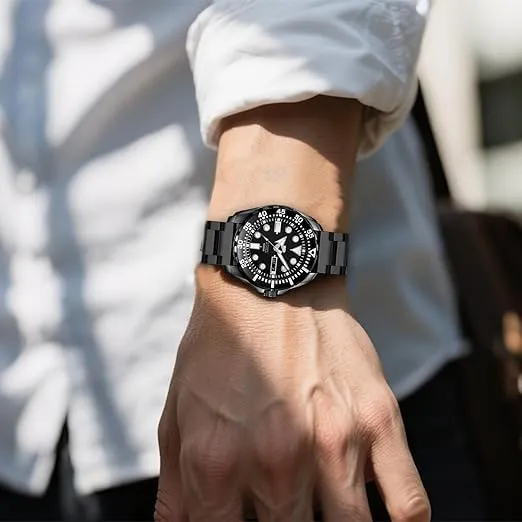 Kai Tian Cinturino per orologio da polso in acciaio inox massiccio spazzolato, fibbia deployante, per uomo e donna, 18 mm, 20 mm, 22 mm, 24 mm, nero e argento, 21mm, Acciaio inossidabile, Senza - immagine 3