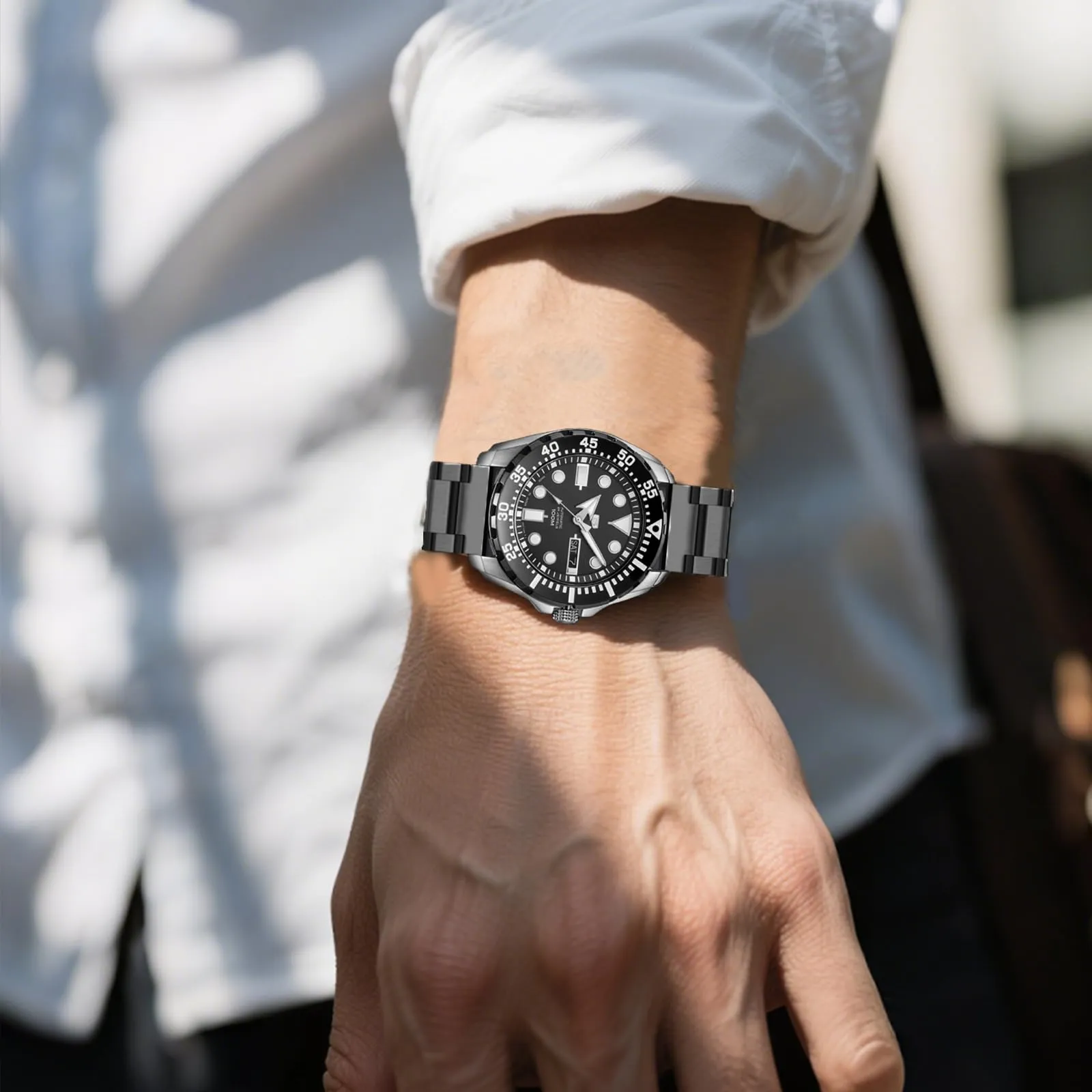 Cinturino di Ricambio per Orologio in Acciaio Inox con Finitura Spazzolata, Unisex - 18mm, 20mm, 22mm, 24mm - Nero/Argento, 20mm, Acciaio inossidabile, No Gemstone - immagine 5