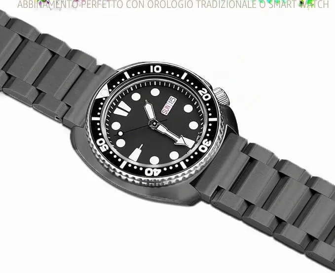 Kai Tian Cinturino in acciaio inossidabile con doppio lucchetto solido, finitura spazzolata, cinturino metallico di ricambio per orologio per uomo e donna 18 mm 21 mm 20 mm 22 mm 24 mm 26 mm Nero - immagine 5