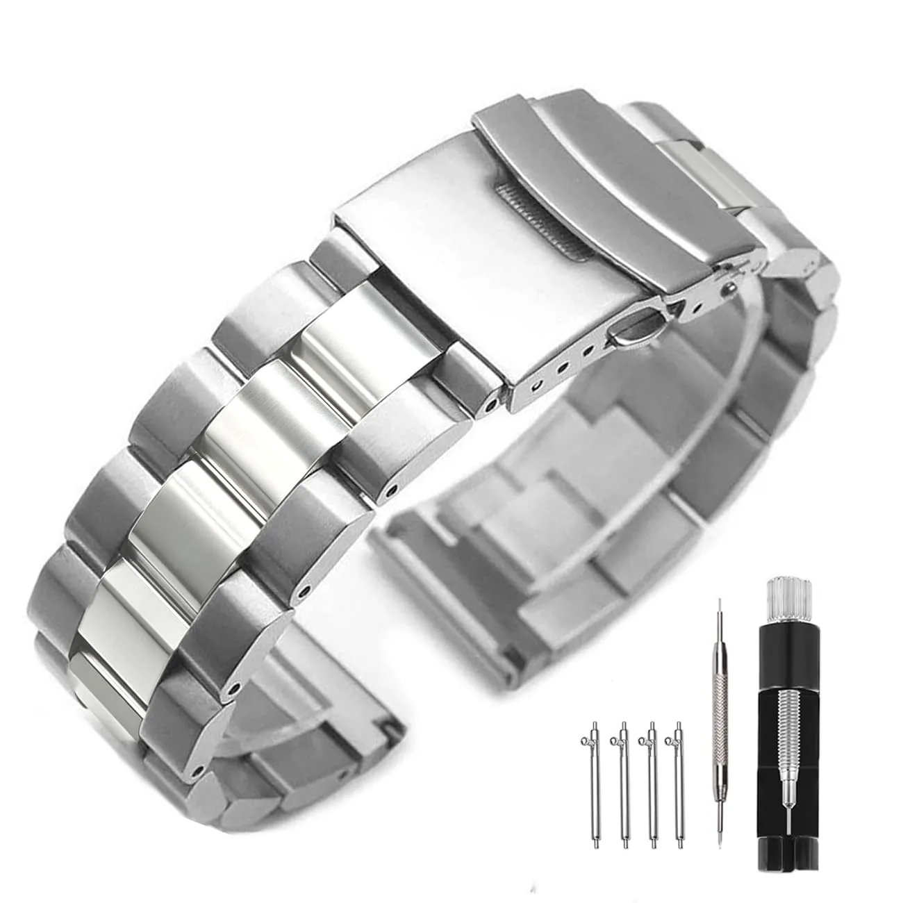 Kai Tian Solid Double Locks - Cinturino di ricambio per orologio in acciaio inox, finitura spazzolata, per uomo e donna, 18 mm, 21 mm, 20 mm, 22 mm, 24 mm, 26 mm, nero, argento, blu, grigio, oro, 20mm - immagine 1