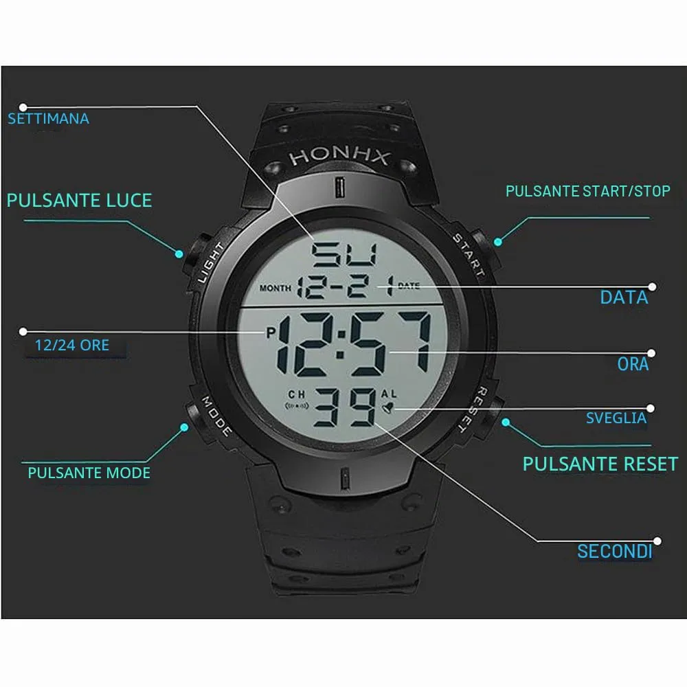 TRIXES Orologio digitale LED, sveglia e cronometro - Silicone - immagine 6
