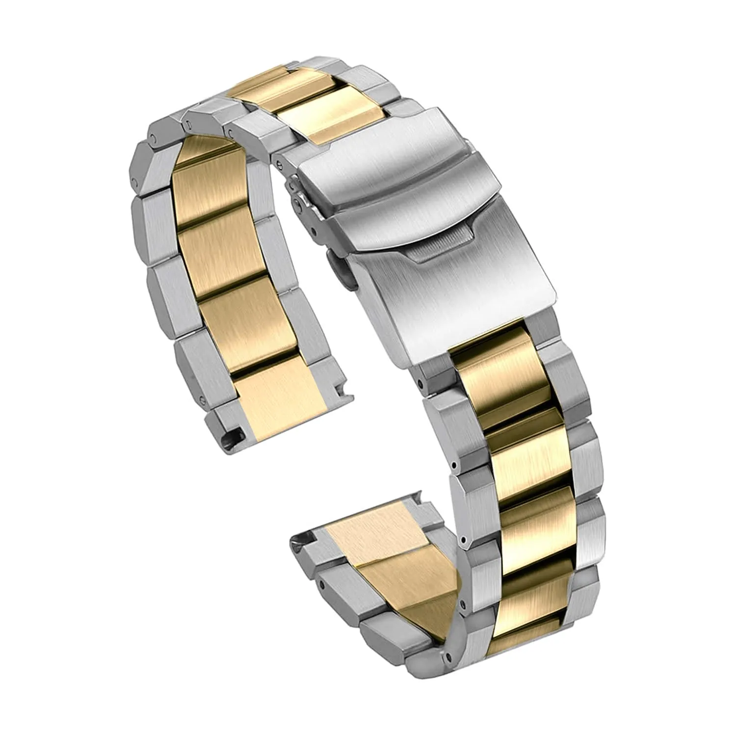 Kai Tian Cinturino per orologio in metallo spazzolato con finitura lucida e massiccia doppia chiusura, per uomini e donne, 18 mm, 20 mm, 21 mm, 22 mm, 24 mm, 26 mm, 22mm, Acciaio inossidabile, Non - immagine 7