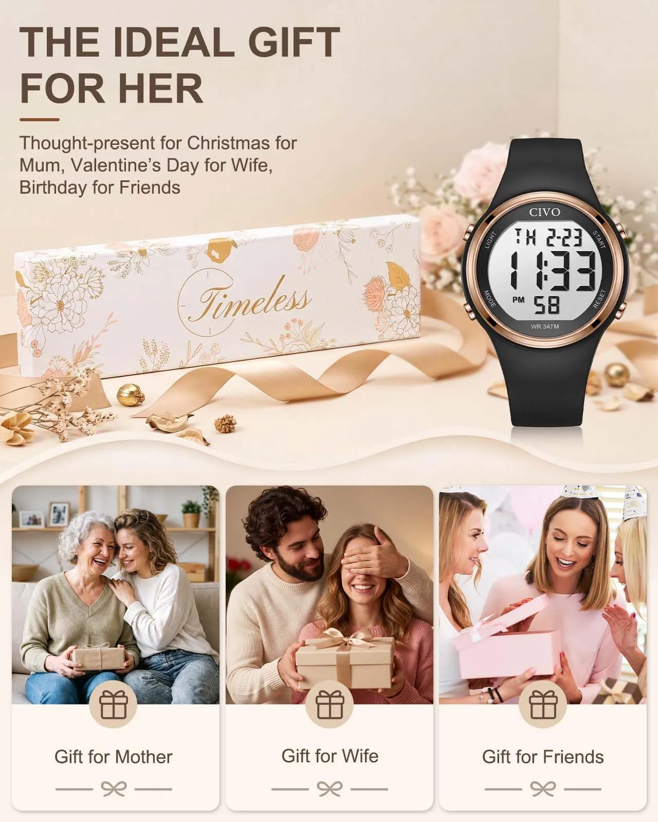 CIVO Orologio Digitale Donna Moda: Grandi Numeri Facili da Leggere, - immagine 7