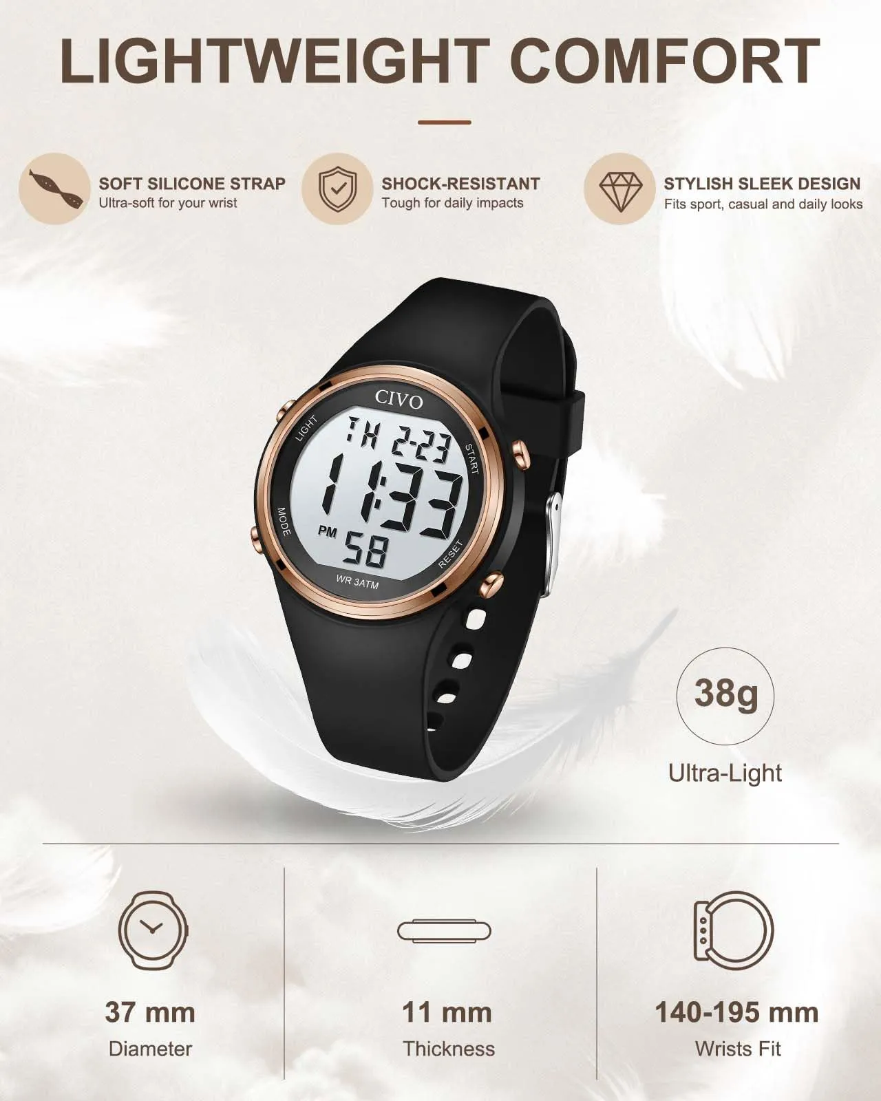 CIVO Orologio Digitale Donna Moda: Grandi Numeri Facili da Leggere, - immagine 8