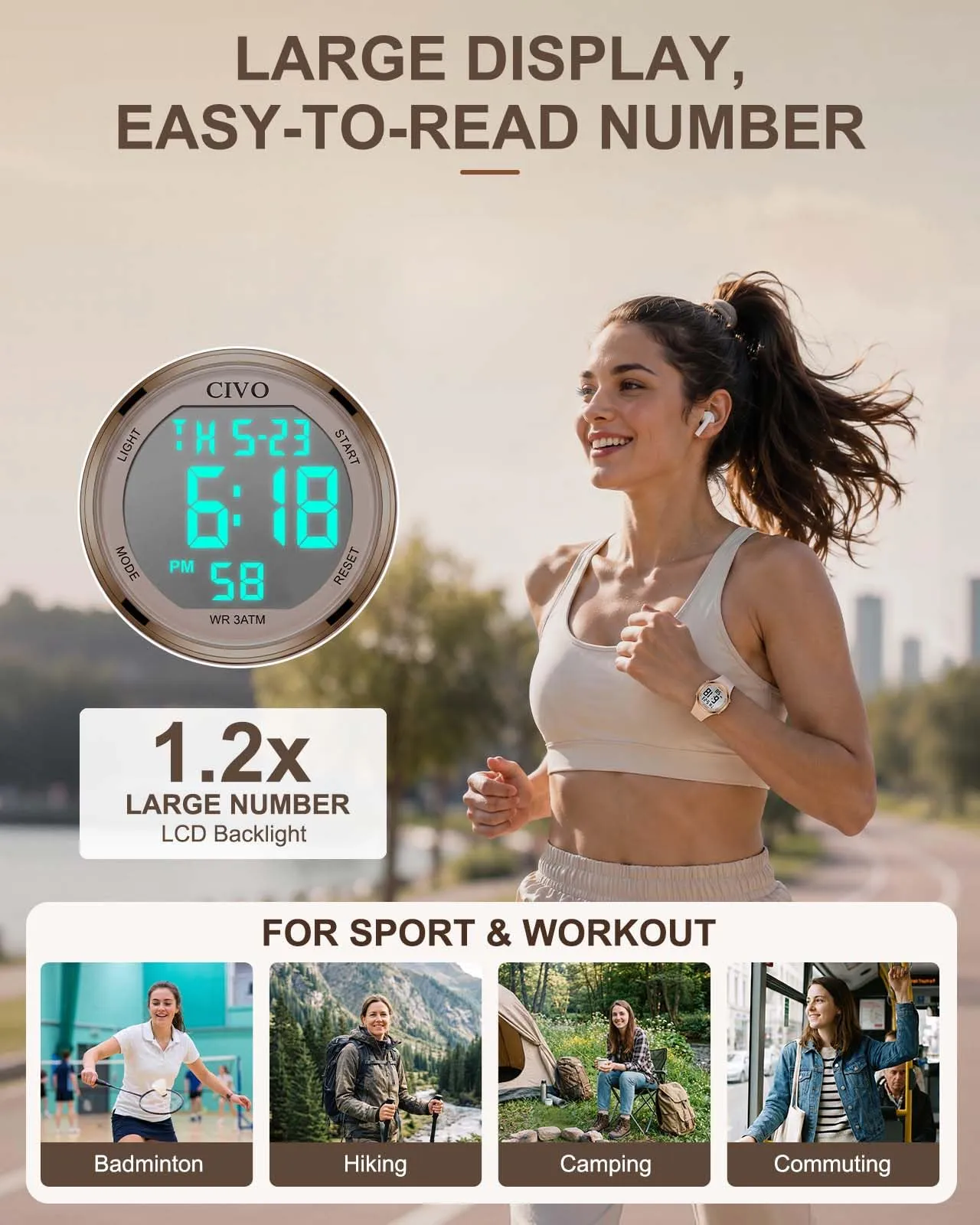 CIVO Orologio Digitale Donna Sportivo: Grandi Numeri Facili da Leggere, - immagine 4