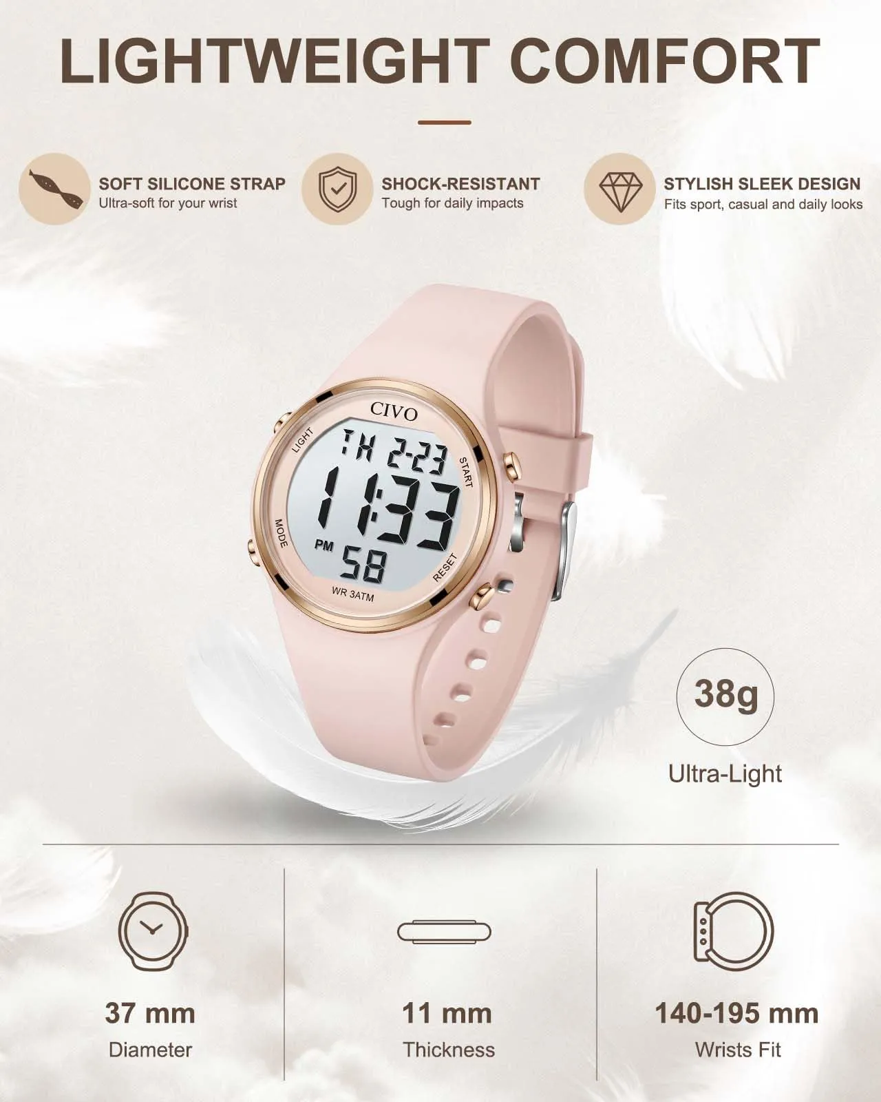 CIVO Orologio Digitale Donna Sportivo: Grandi Numeri Facili da Leggere, - immagine 8