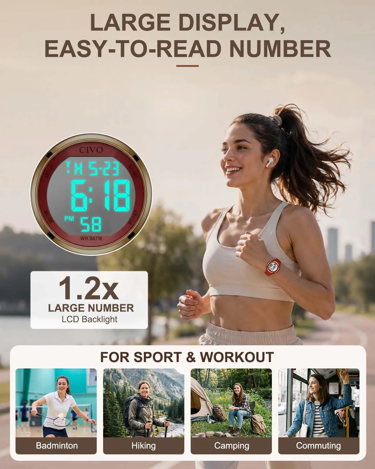 CIVO Orologio Digitale Donna Sportivo: Grandi Numeri Facili da Leggere, - immagine 4
