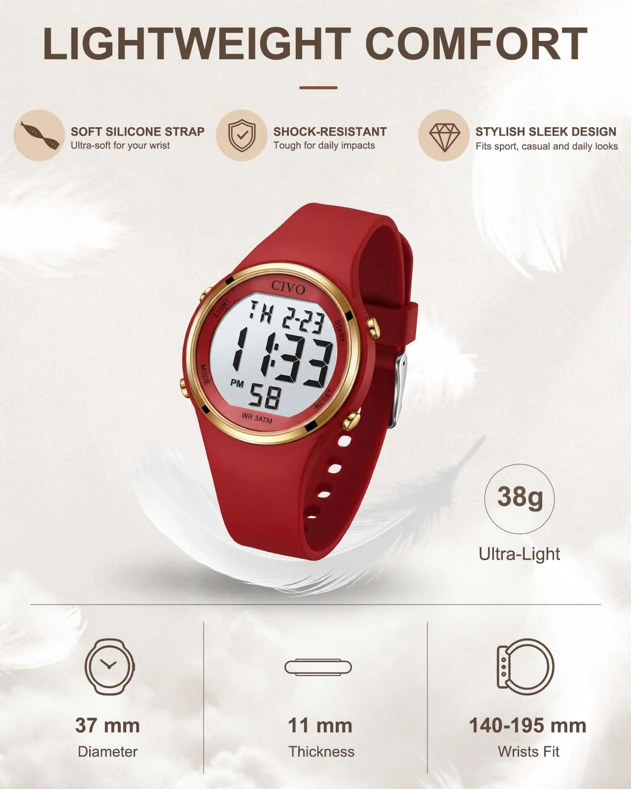 CIVO Orologio Digitale Donna Sportivo: Grandi Numeri Facili da Leggere, - immagine 8