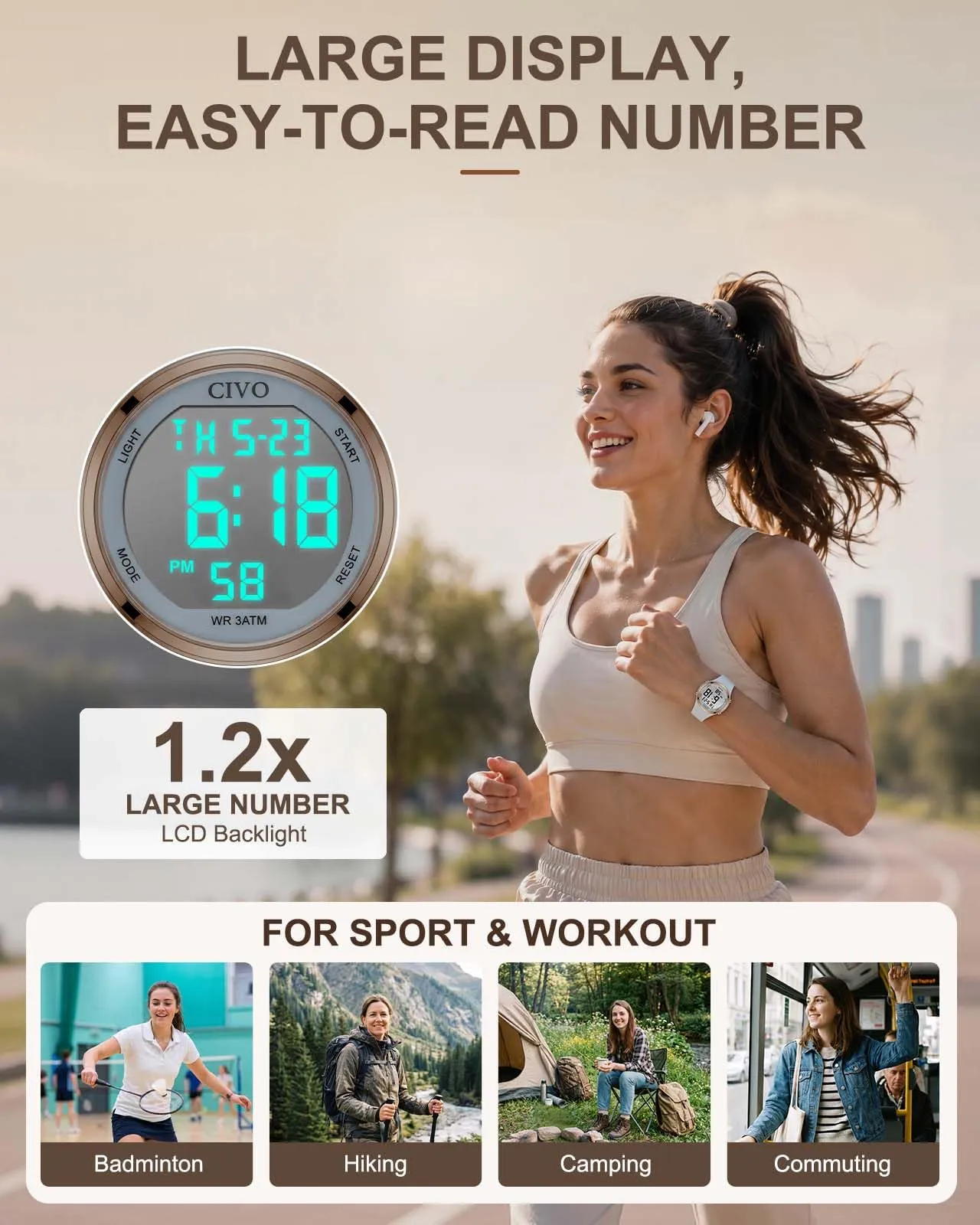 CIVO Orologio Digitale Donna Sportivo: Grandi Numeri Facili da Leggere, - immagine 4