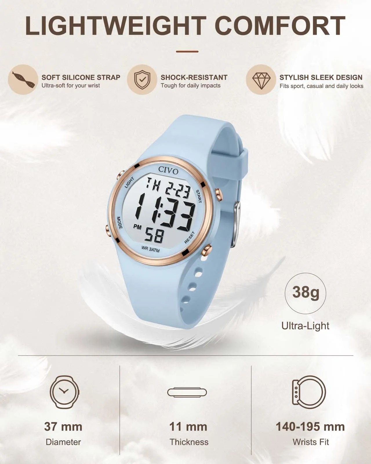CIVO Orologio Digitale Donna Sportivo: Grandi Numeri Facili da Leggere, - immagine 8