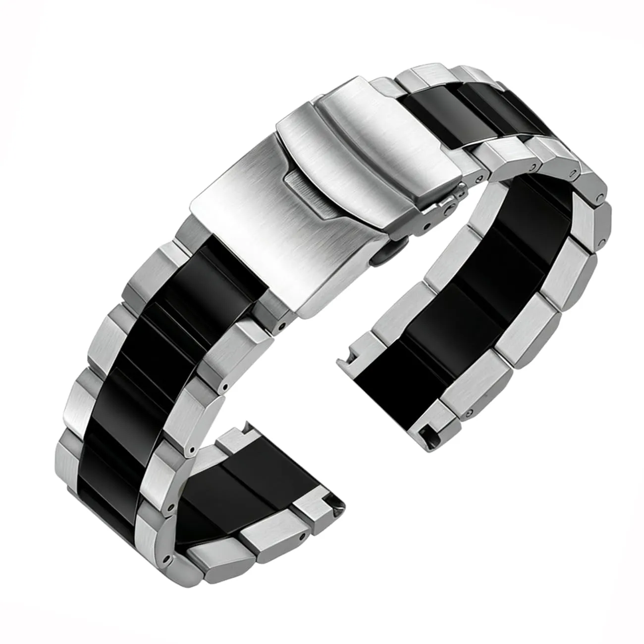 Kai Tian Cinturino per orologio da polso in acciaio inox massiccio spazzolato, fibbia deployante, per uomo e donna, 18 mm, 20 mm, 22 mm, 24 mm, nero e argento, 20mm, Metallo Acciaio inossidabile - immagine 6