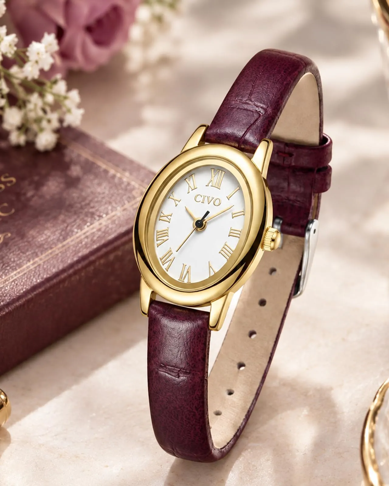 CIVO Orologio Donna Piccolo Vintage: Oro Ovale Numeri Romani Analogico - immagine 7
